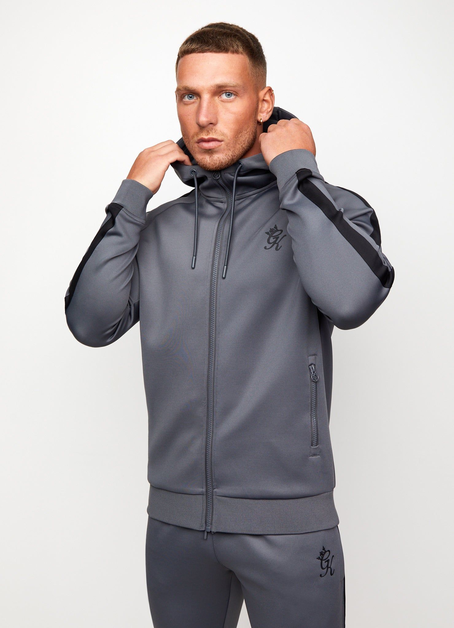 Gym King Poly Tracksuit Top - Dark Grey/Black sold by The Gym King product image thumbnail 5