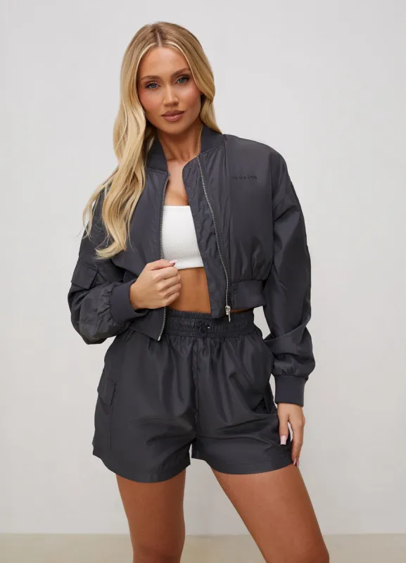 Gym King Satin Cargo Bomber - Graphite sold by The Gym King