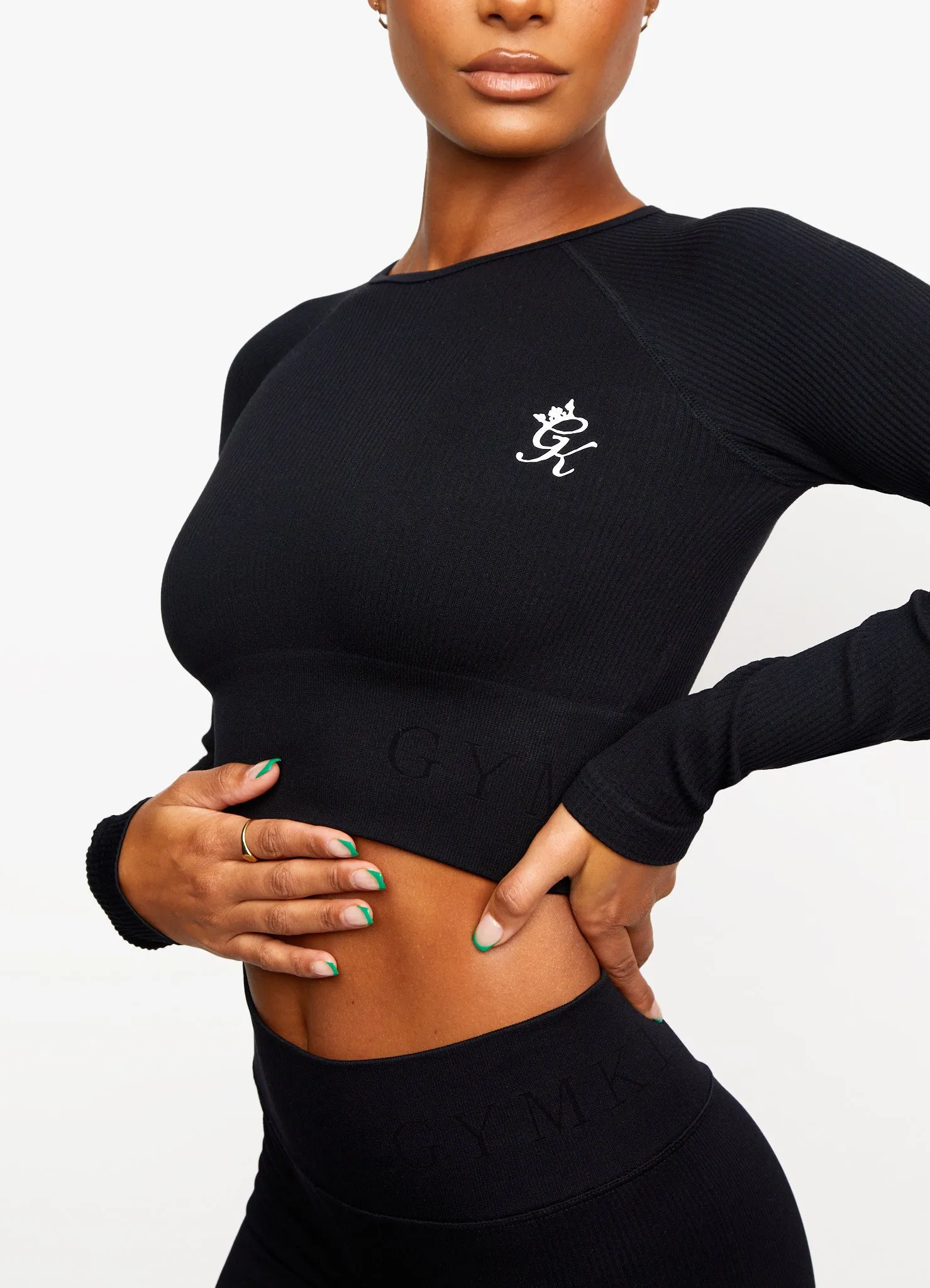 Gym King Formation Rib Long Sleeve Crop Tee - Black sold by The Gym King product image thumbnail 4