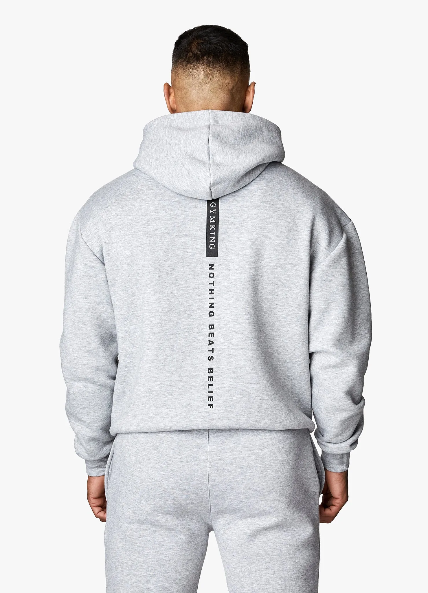 Gym King Nothing Beats Belief Hood - Light Grey Marl sold by The Gym King