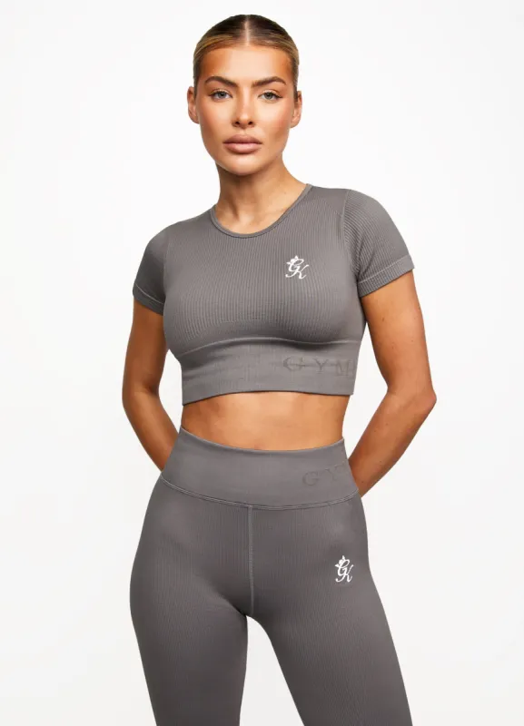 Gym King Formation Seamless Rib Short Sleeve Top - Gunmetal sold by The Gym King