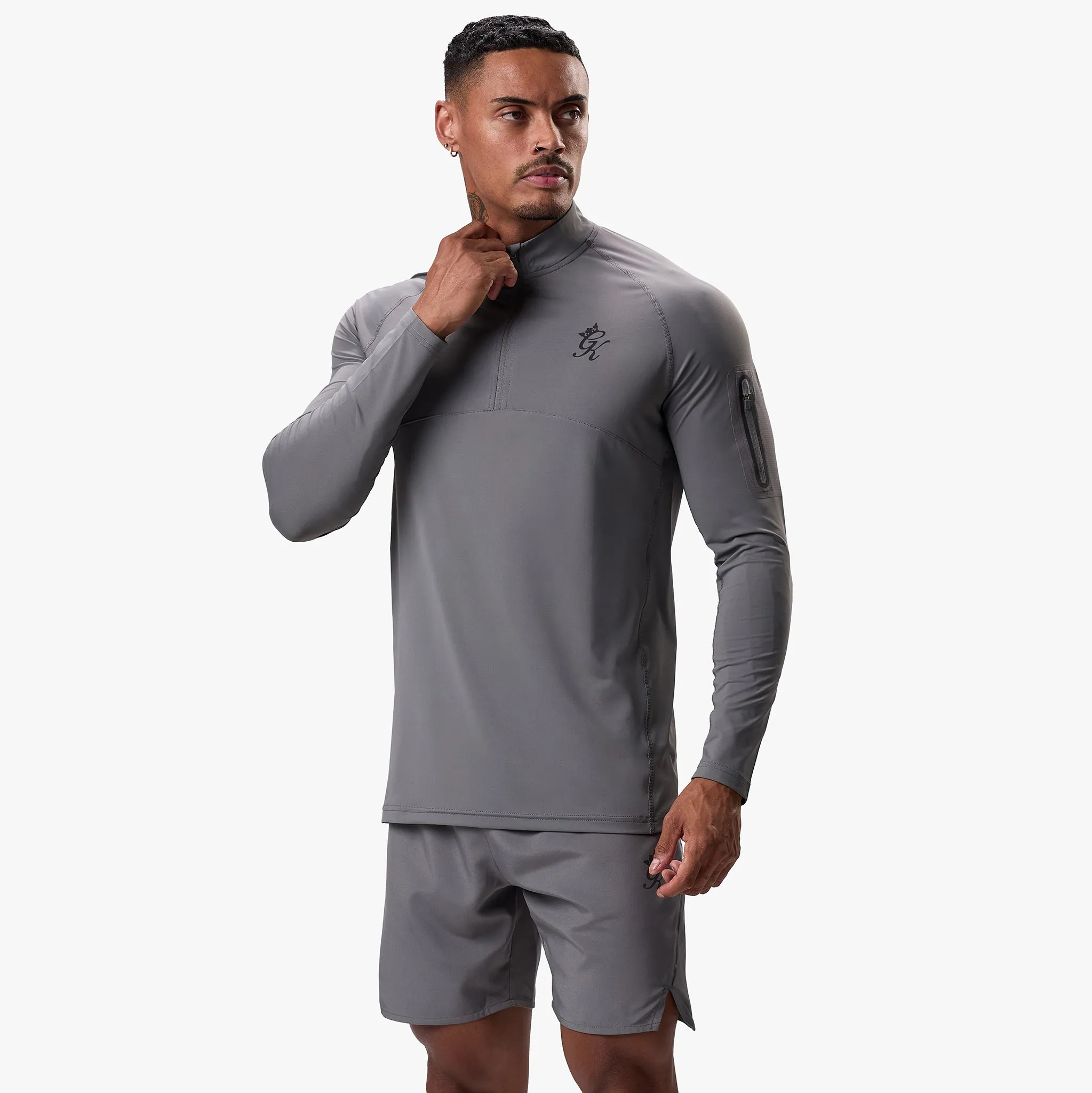Gym King Flex 1/4 Zip Funnel Neck - Fossil Grey/Black sold by The Gym King product image thumbnail 2