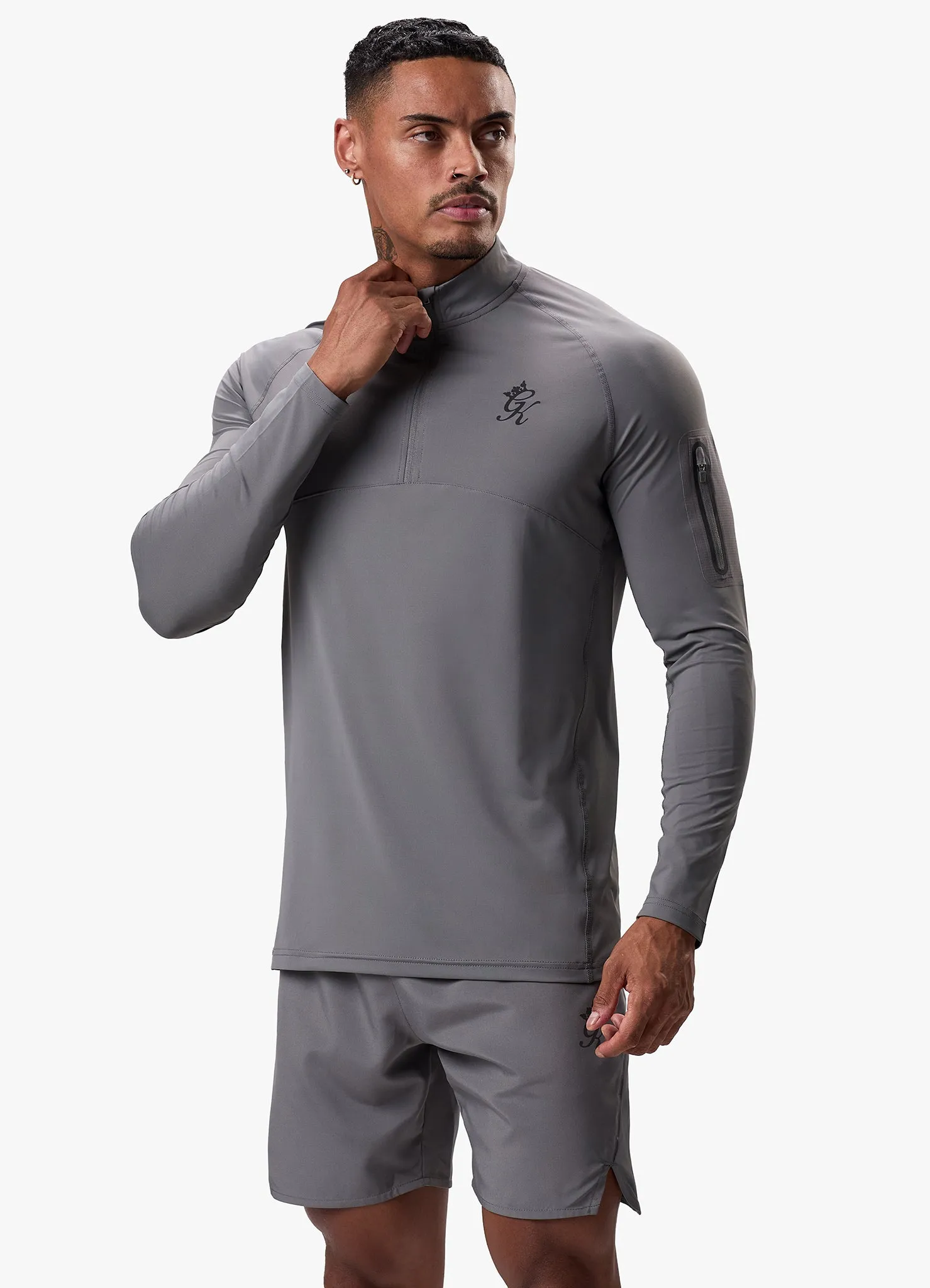 Gym King Flex 1/4 Zip Funnel Neck - Fossil Grey/Black sold by The Gym King