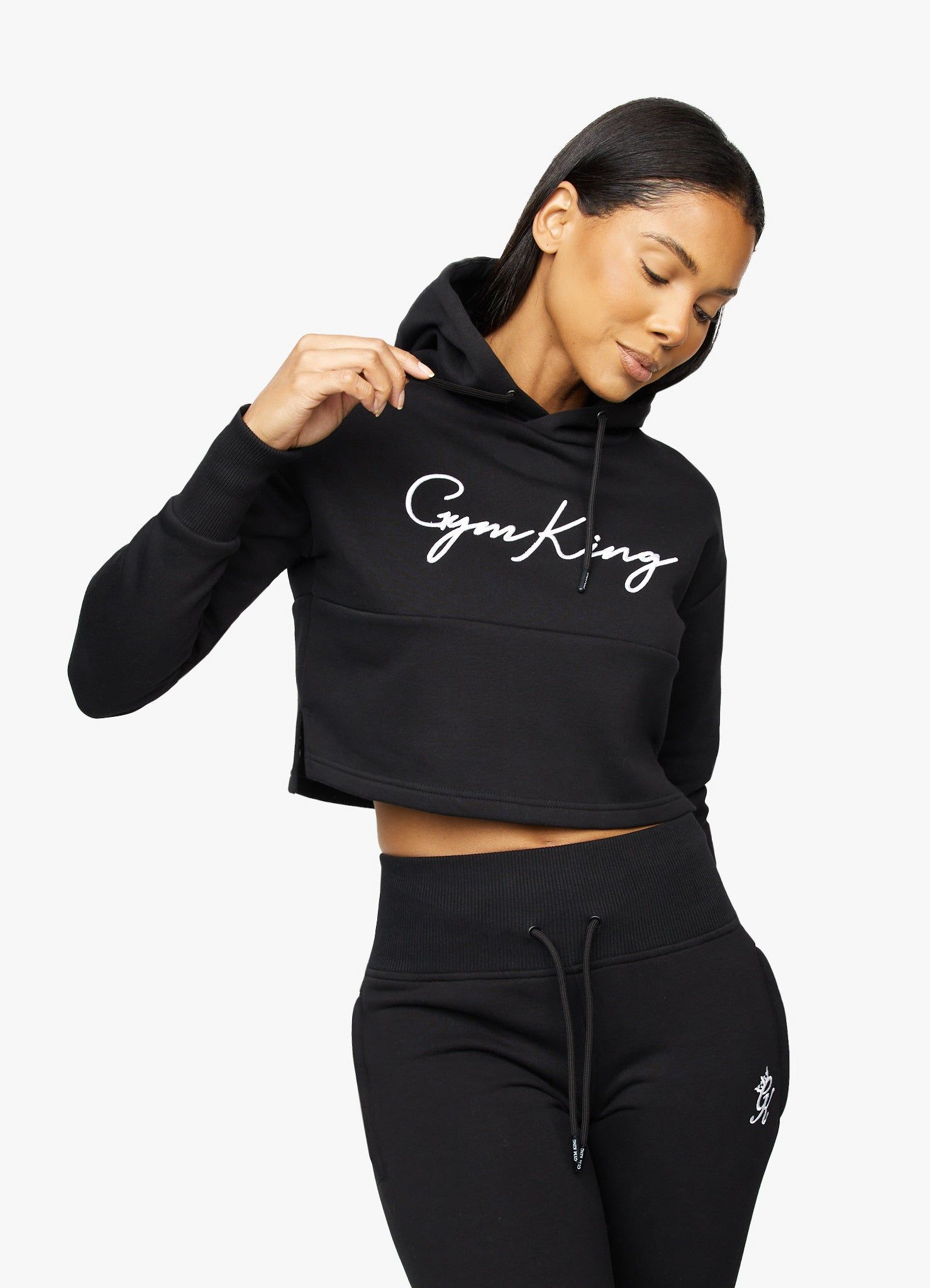 Gym King Sky Script Cropped Hoodie - Black/White sold by The Gym King product image thumbnail 5