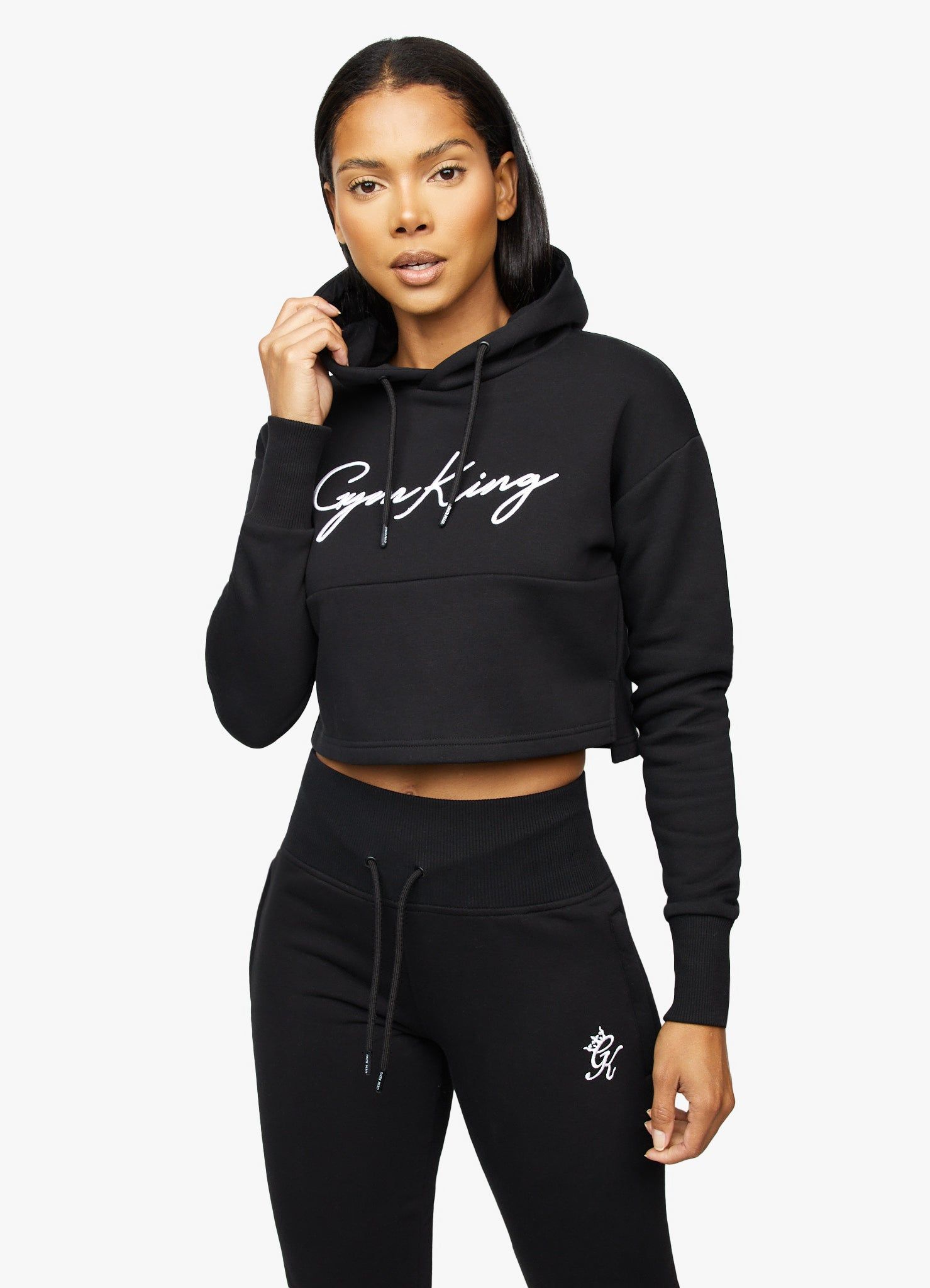 Gym King Sky Script Cropped Hoodie - Black/White sold by The Gym King product image thumbnail 6