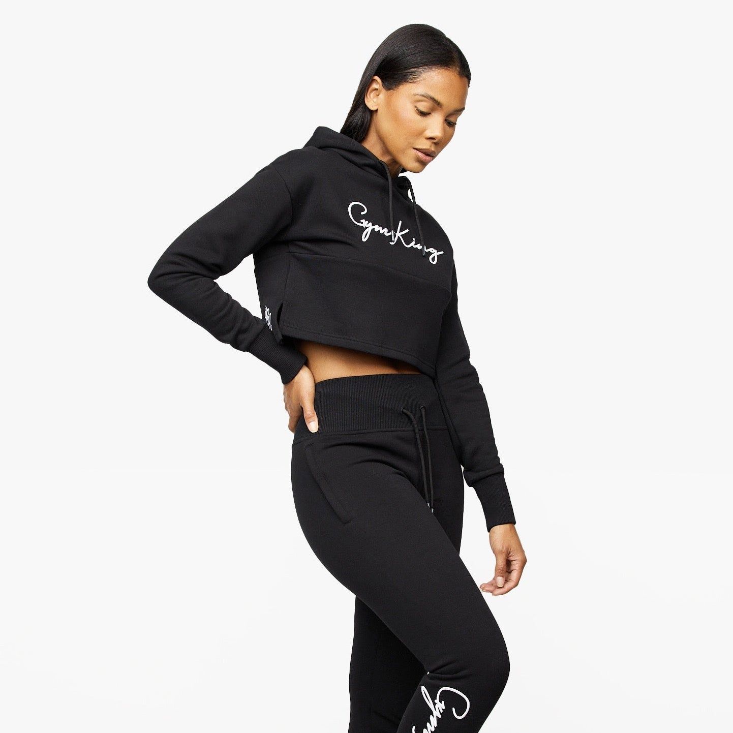 Gym King Sky Script Cropped Hoodie - Black/White sold by The Gym King product image thumbnail 2