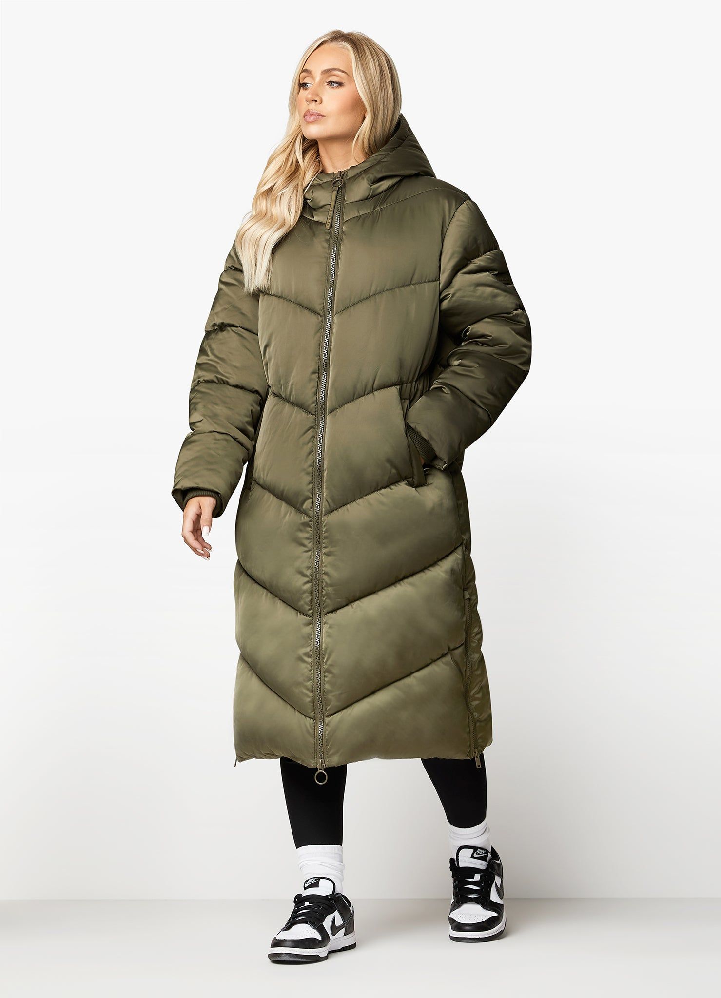 Gym King Chevron Longline Puffer - Irridescent Khaki sold by The Gym King product image thumbnail 4