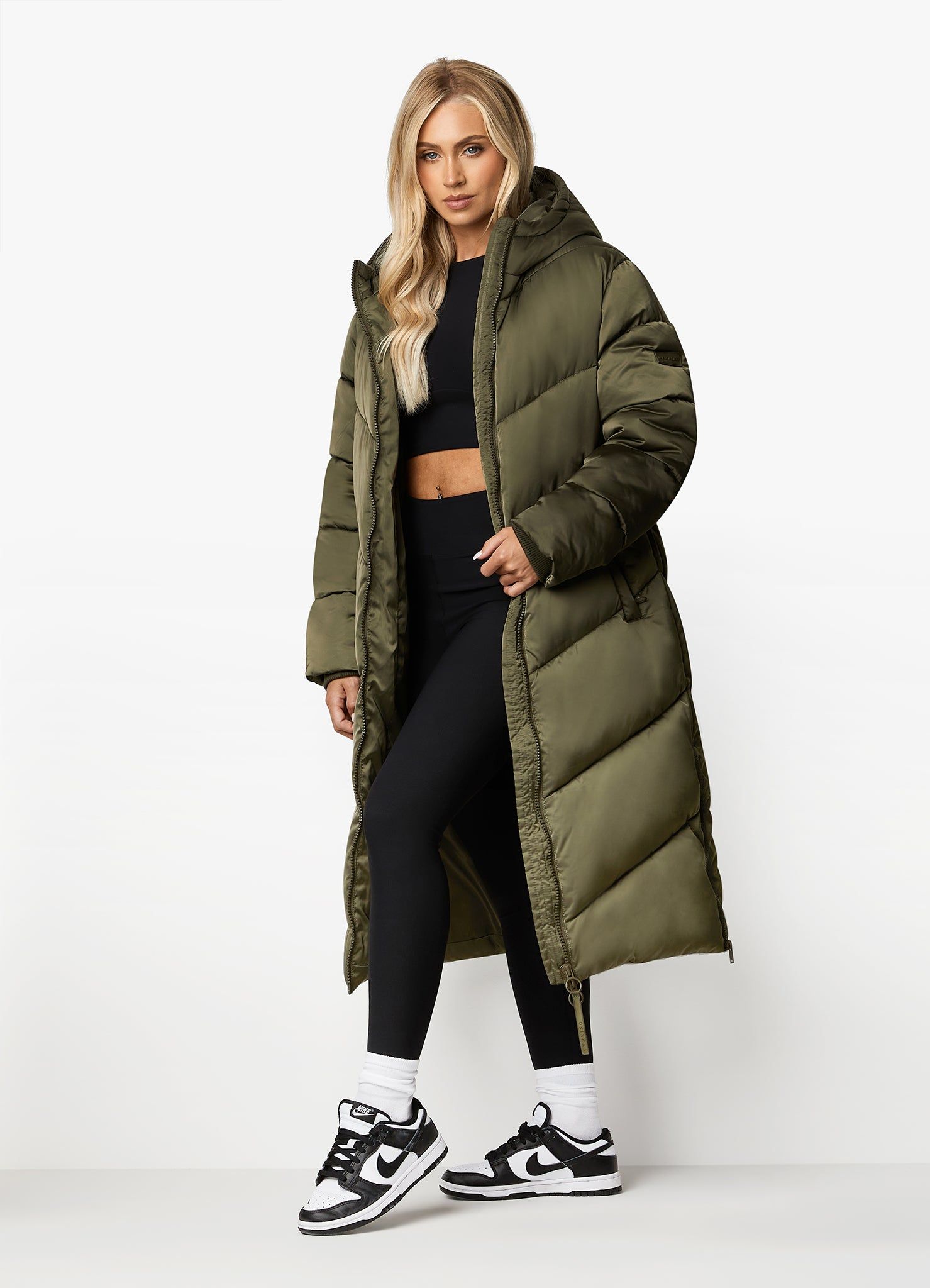 Gym King Chevron Longline Puffer - Irridescent Khaki sold by The Gym King product image thumbnail 2