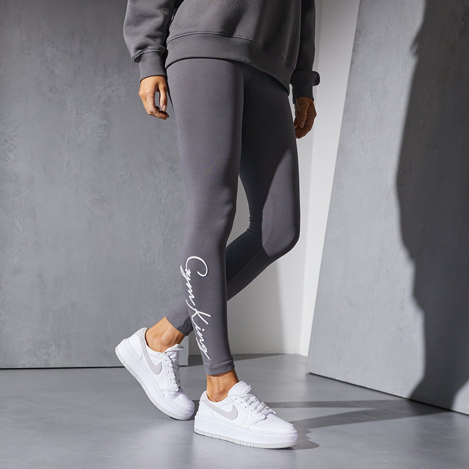 Gym King Script Jersey Legging - Steel/White sold by The Gym King product image thumbnail 2
