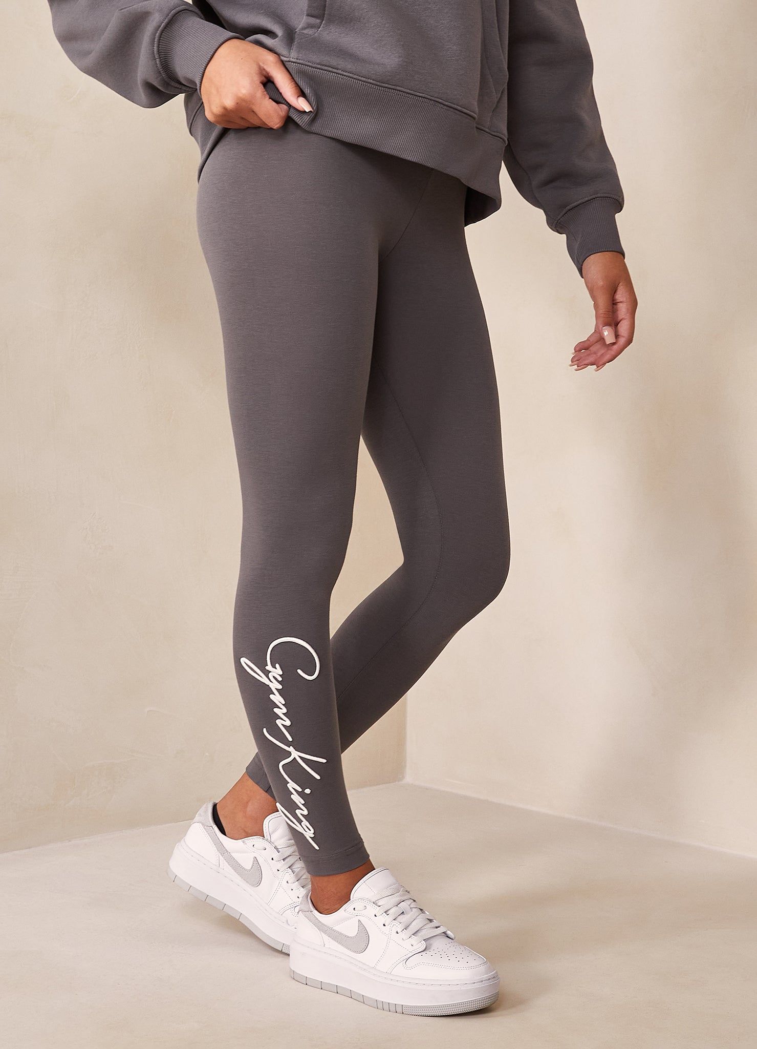 Gym King Script Jersey Legging - Steel/White sold by The Gym King