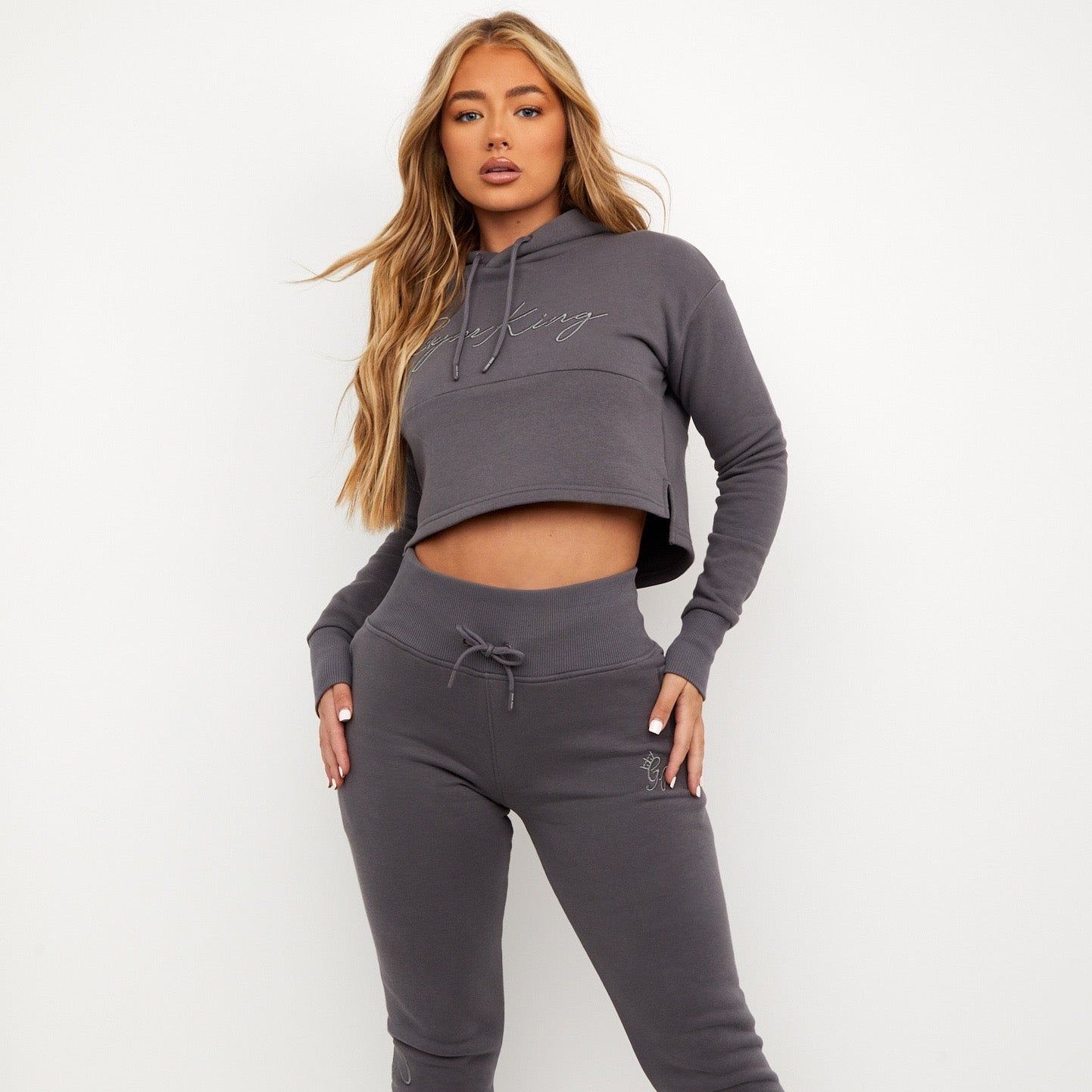 Gym King Sky Script Cropped Hoodie - Steel sold by The Gym King product image thumbnail 2