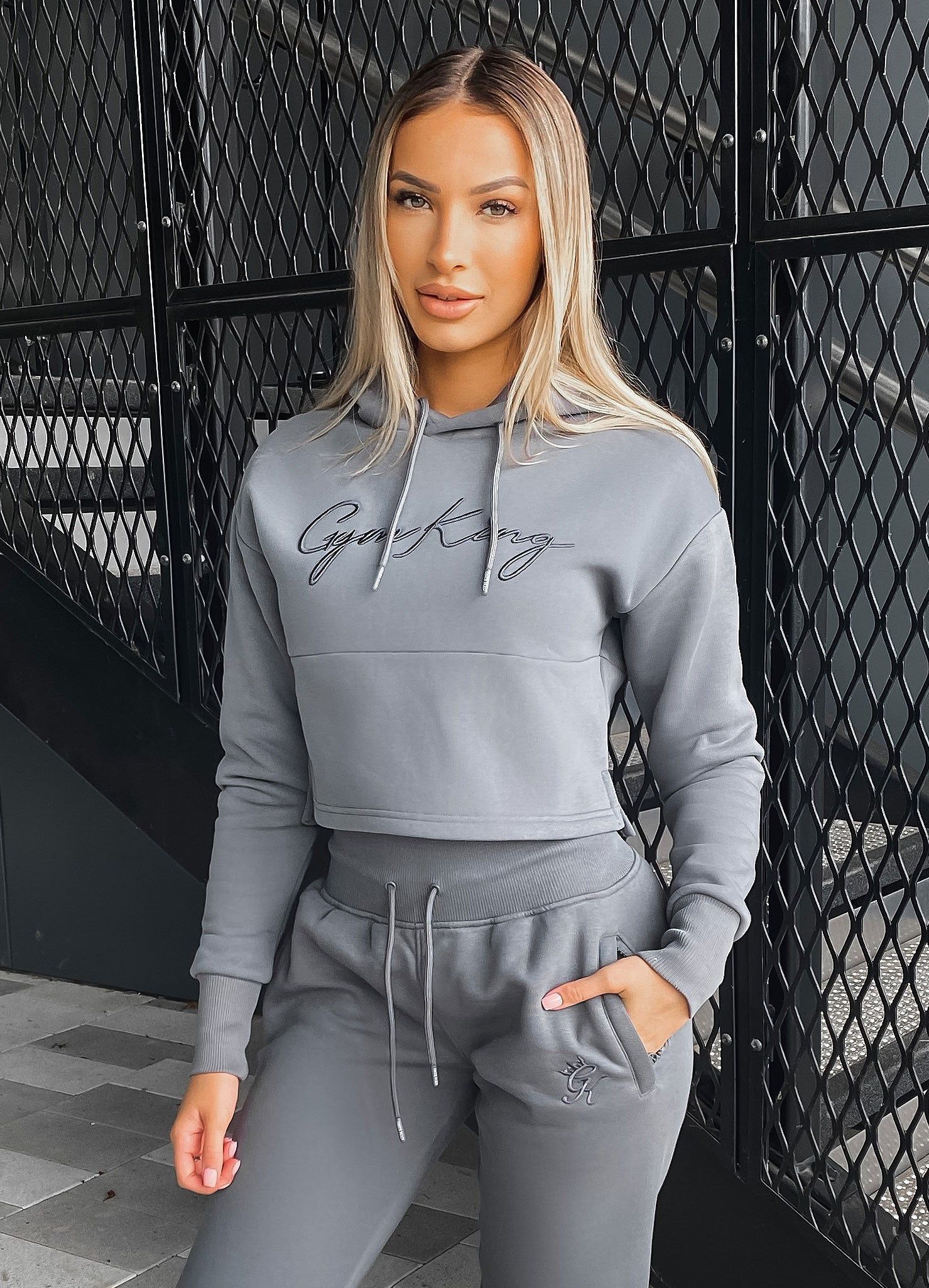 Gym King Sky Script Cropped Hoodie - Steel sold by The Gym King