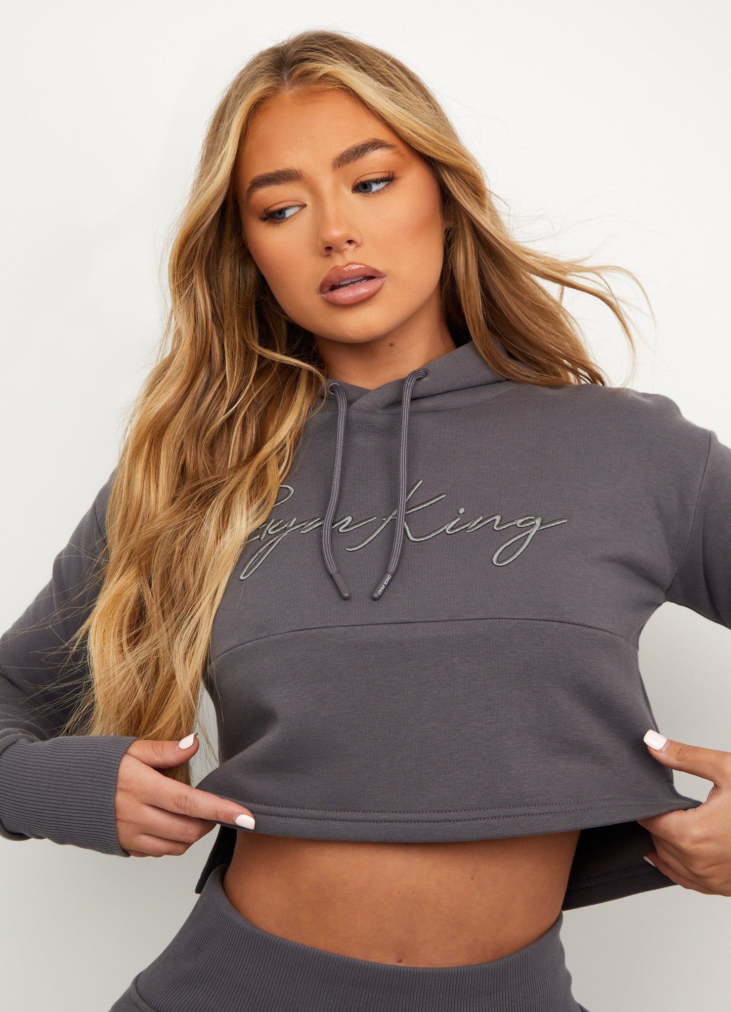 Gym King Sky Script Cropped Hoodie - Steel sold by The Gym King product image thumbnail 4