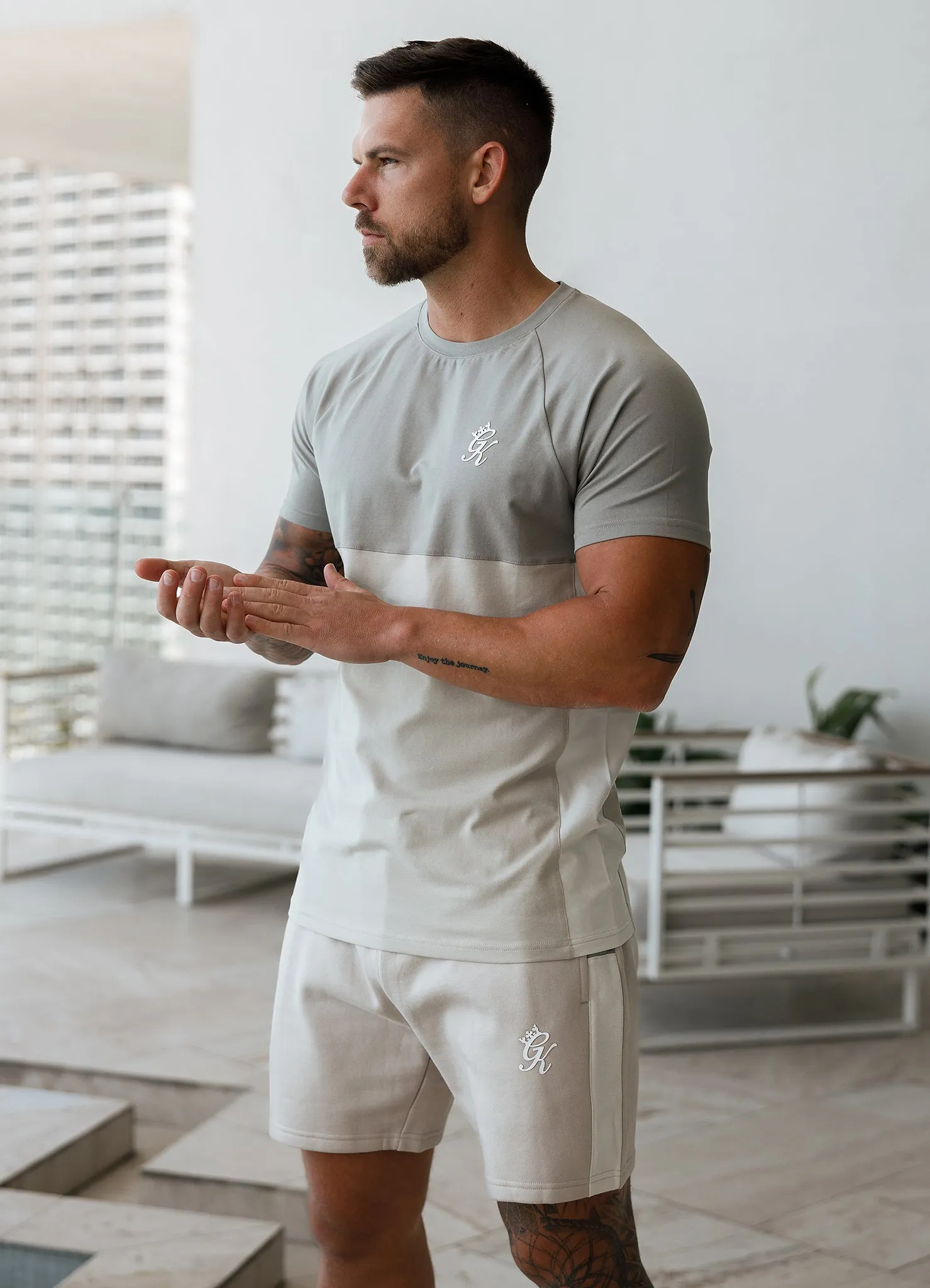 Gym King Contrast Panel Jersey Tee - Light Stone/Taupe/White sold by The Gym King