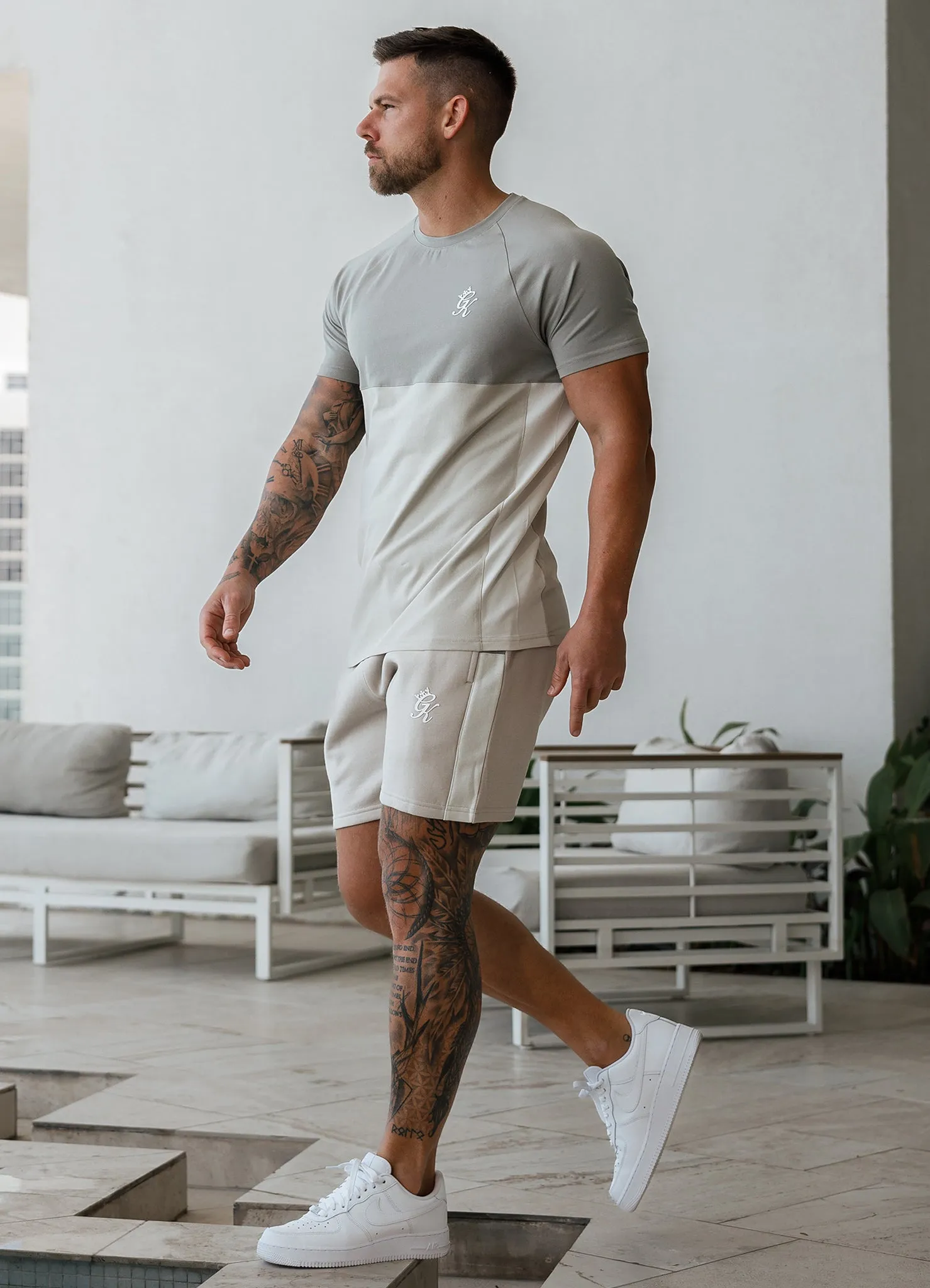 Gym King Contrast Panel Jersey Tee - Light Stone/Taupe/White sold by The Gym King product image thumbnail 4