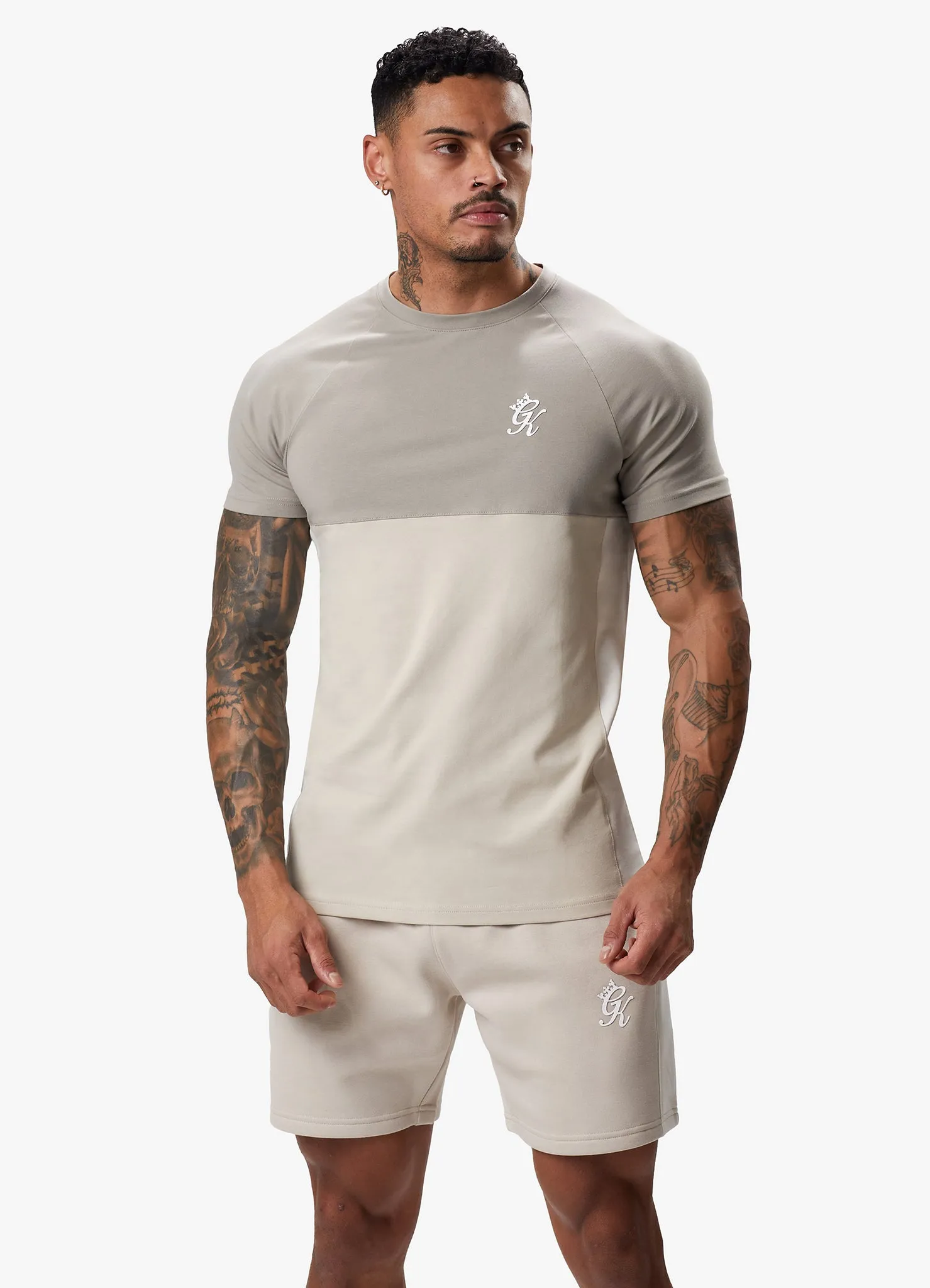 Gym King Contrast Panel Jersey Tee - Light Stone/Taupe/White sold by The Gym King product image thumbnail 5