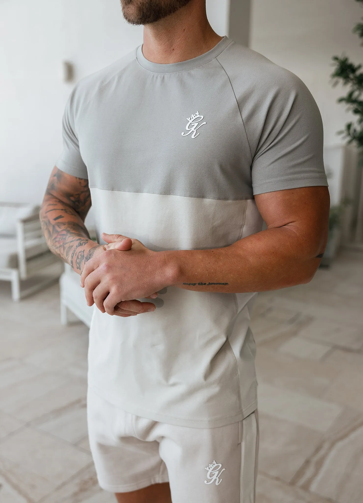 Gym King Contrast Panel Jersey Tee - Light Stone/Taupe/White sold by The Gym King product image thumbnail 3