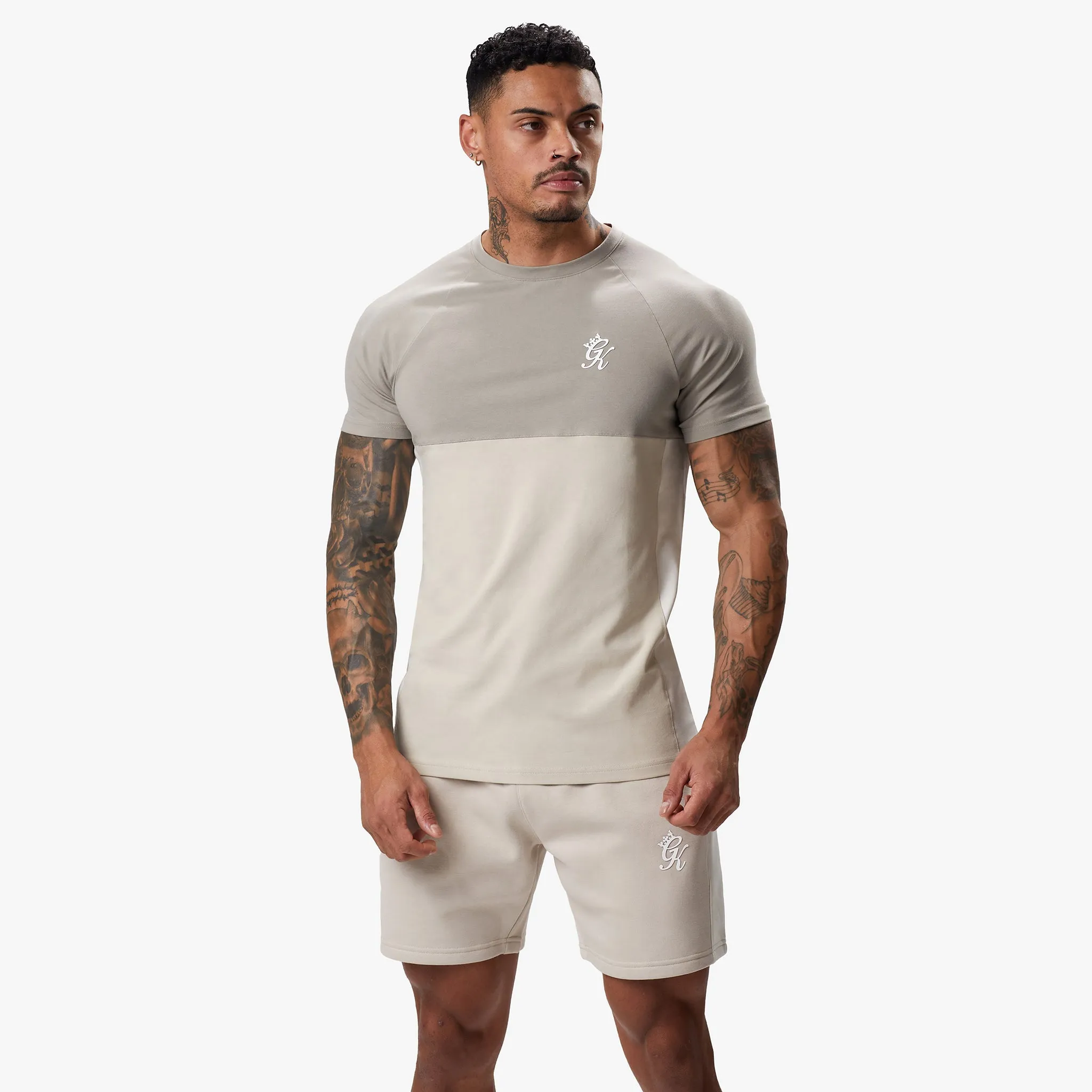 Gym King Contrast Panel Jersey Tee - Light Stone/Taupe/White sold by The Gym King product image thumbnail 2