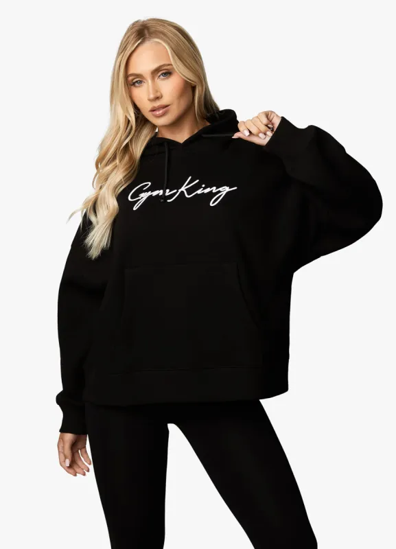 Gym King Script Hood - Black/White sold by The Gym King