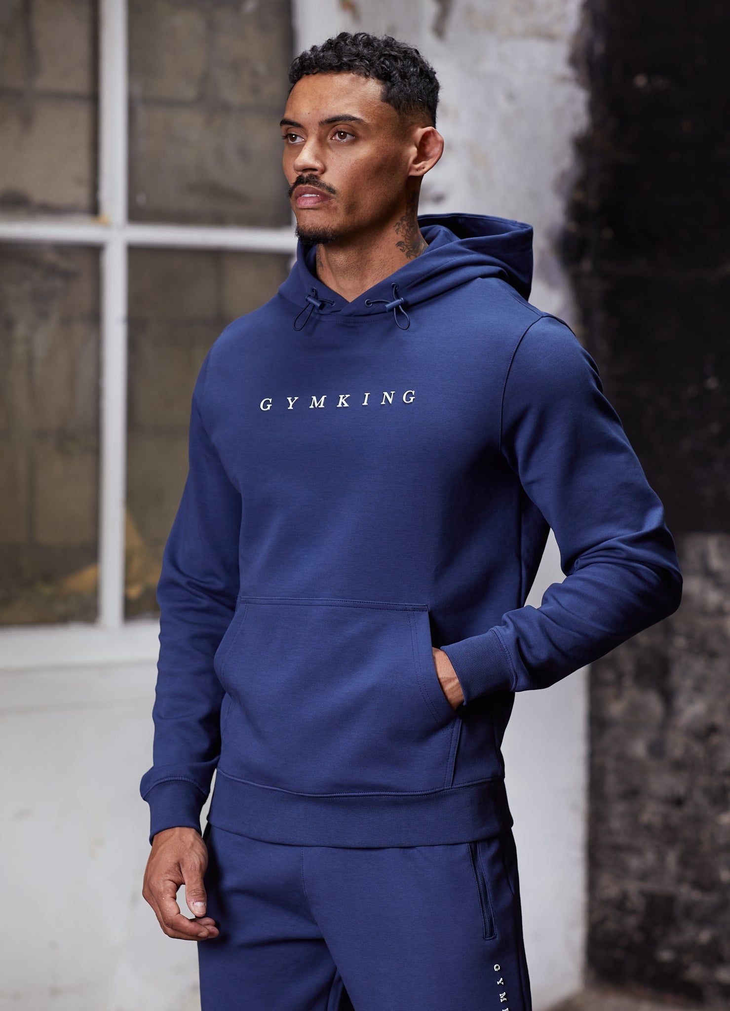 Gym King Linear Print Interlock Hood - Indigo Blue sold by The Gym King