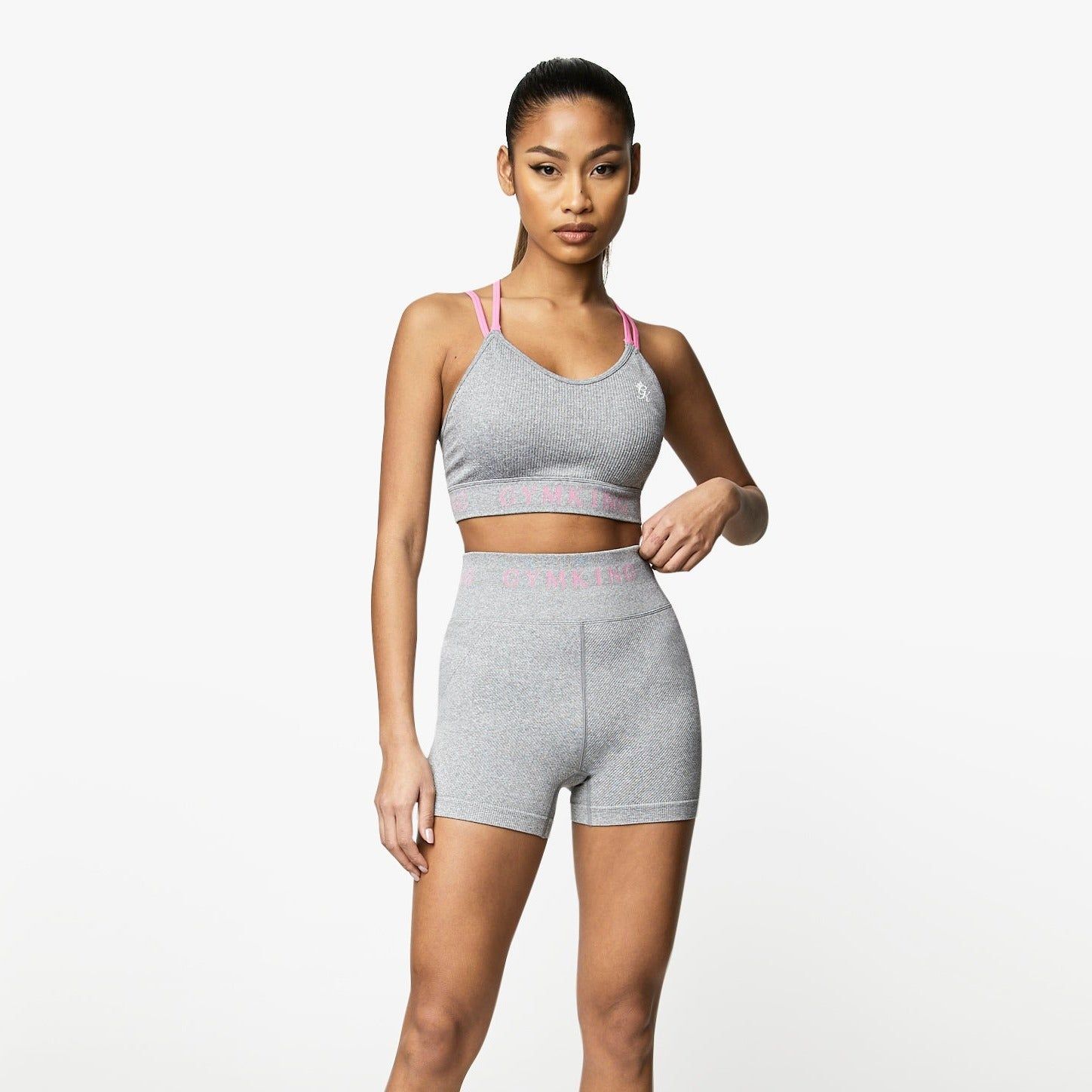 Gym King Intention Multi-Rib Sports Bra - Grey Marl/Cosmic Pink sold by The Gym King product image thumbnail 2