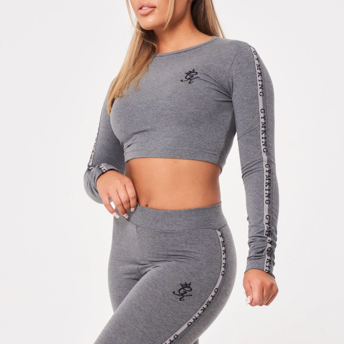 Gym King Results Tape Longsleeve Crop - Mid Grey Marl sold by The Gym King product image thumbnail 2