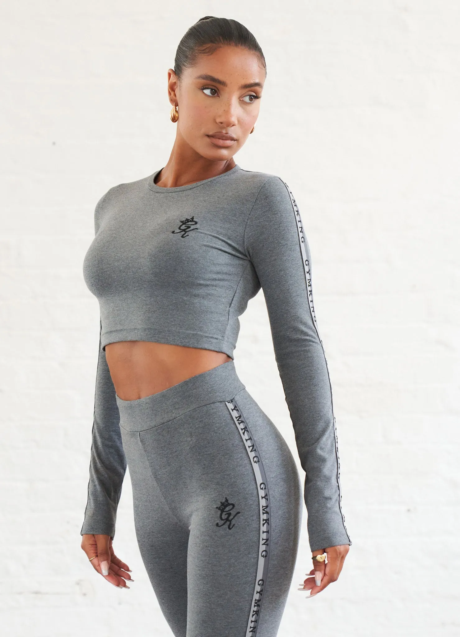 Gym King Results Tape Longsleeve Crop - Mid Grey Marl sold by The Gym King product image thumbnail 3