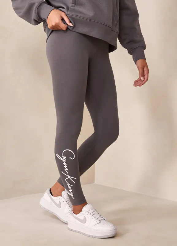 Gym King Script Jersey Legging - Steel/White sold by The Gym King