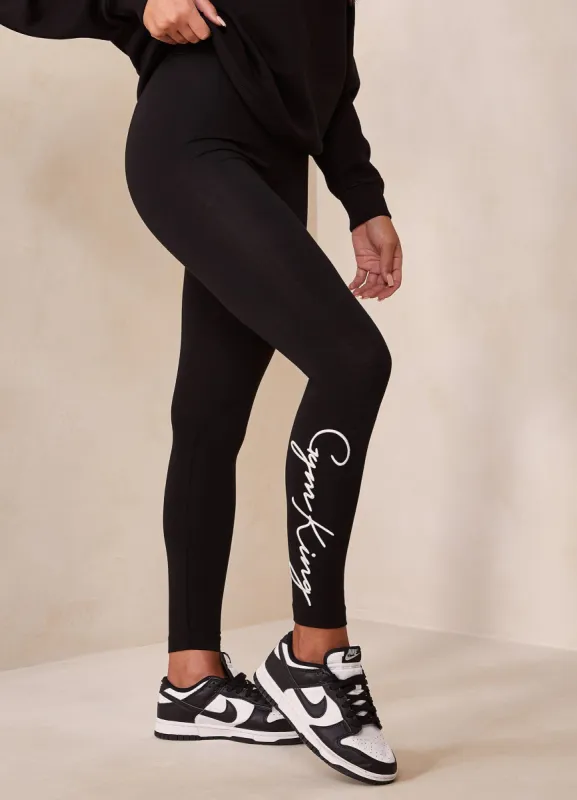 Gym King Script Jersey Legging - Black/White sold by The Gym King