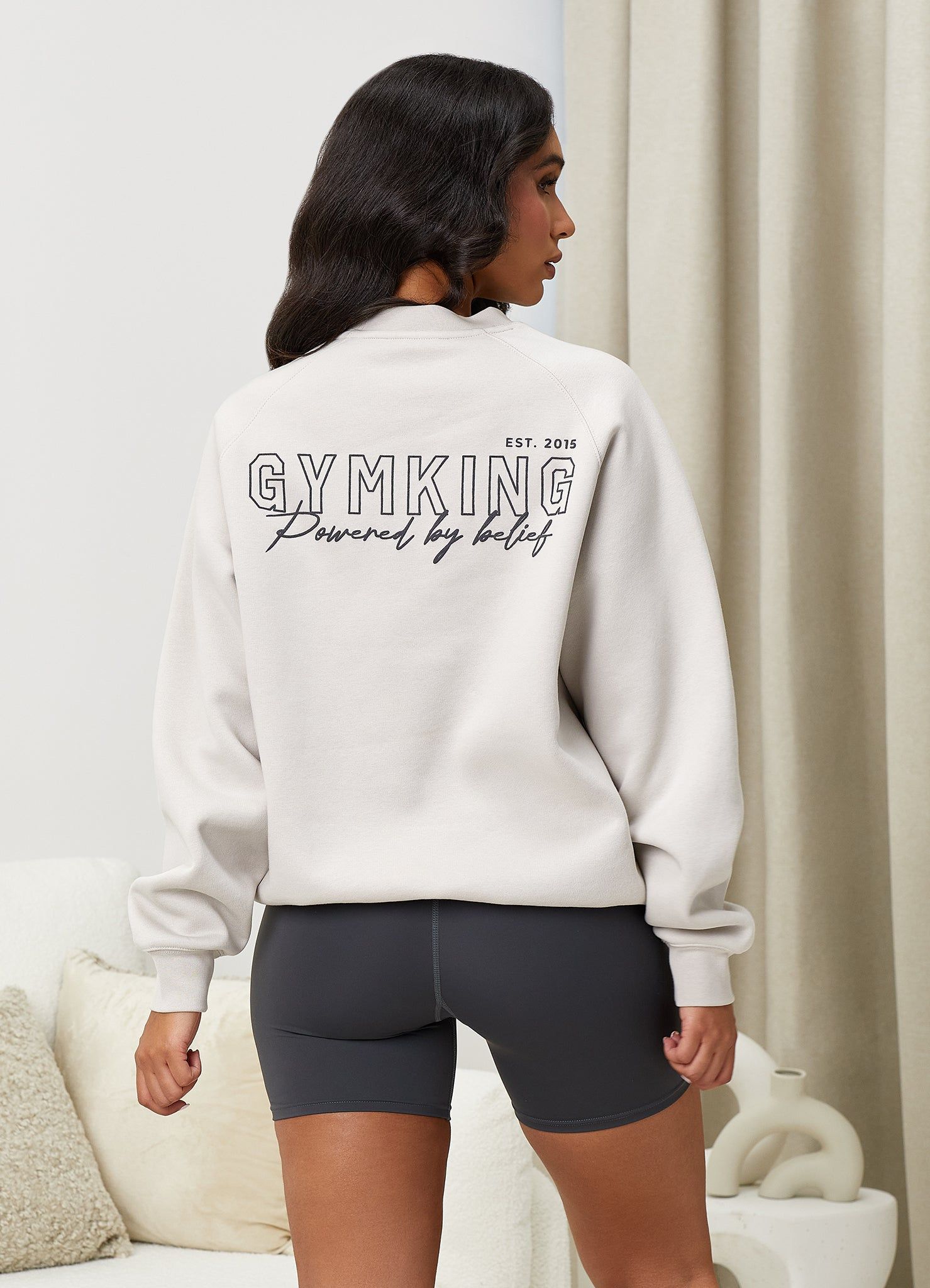 Gym King Powered By Belief Sweatshirt - Light Stone sold by The Gym King
