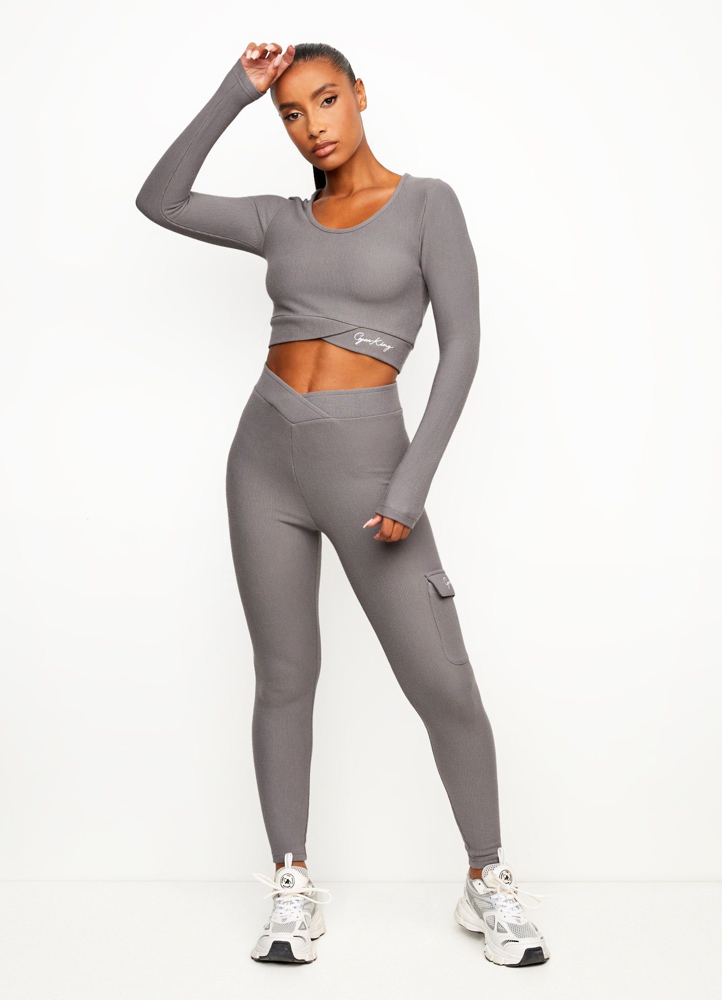 Gym King Transition Rib Long Sleeve Crop - Gun Metal sold by The Gym King product image thumbnail 5