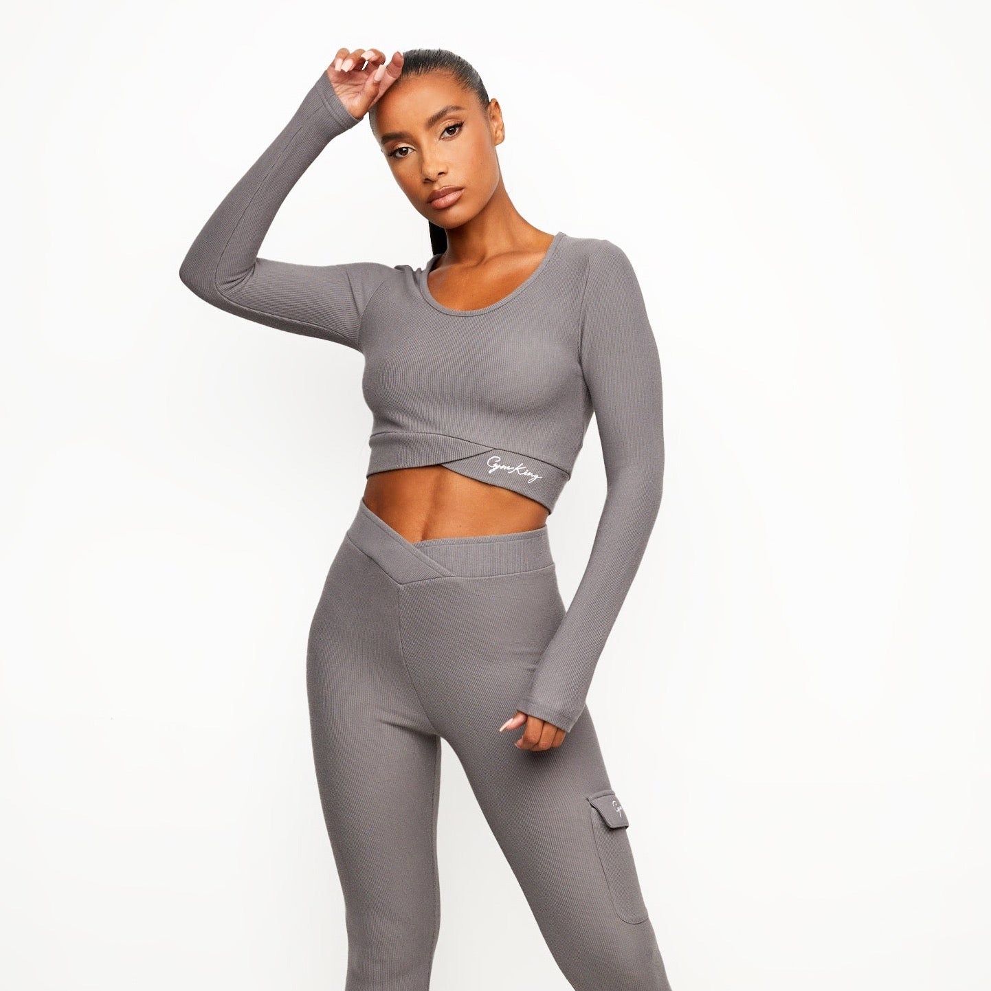 Gym King Transition Rib Long Sleeve Crop - Gun Metal sold by The Gym King product image thumbnail 2