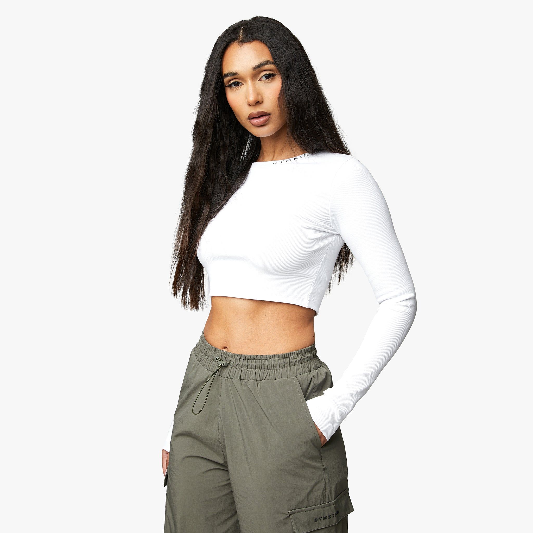 Gym King Utility Rib LS Crop Top - White sold by The Gym King product image thumbnail 2