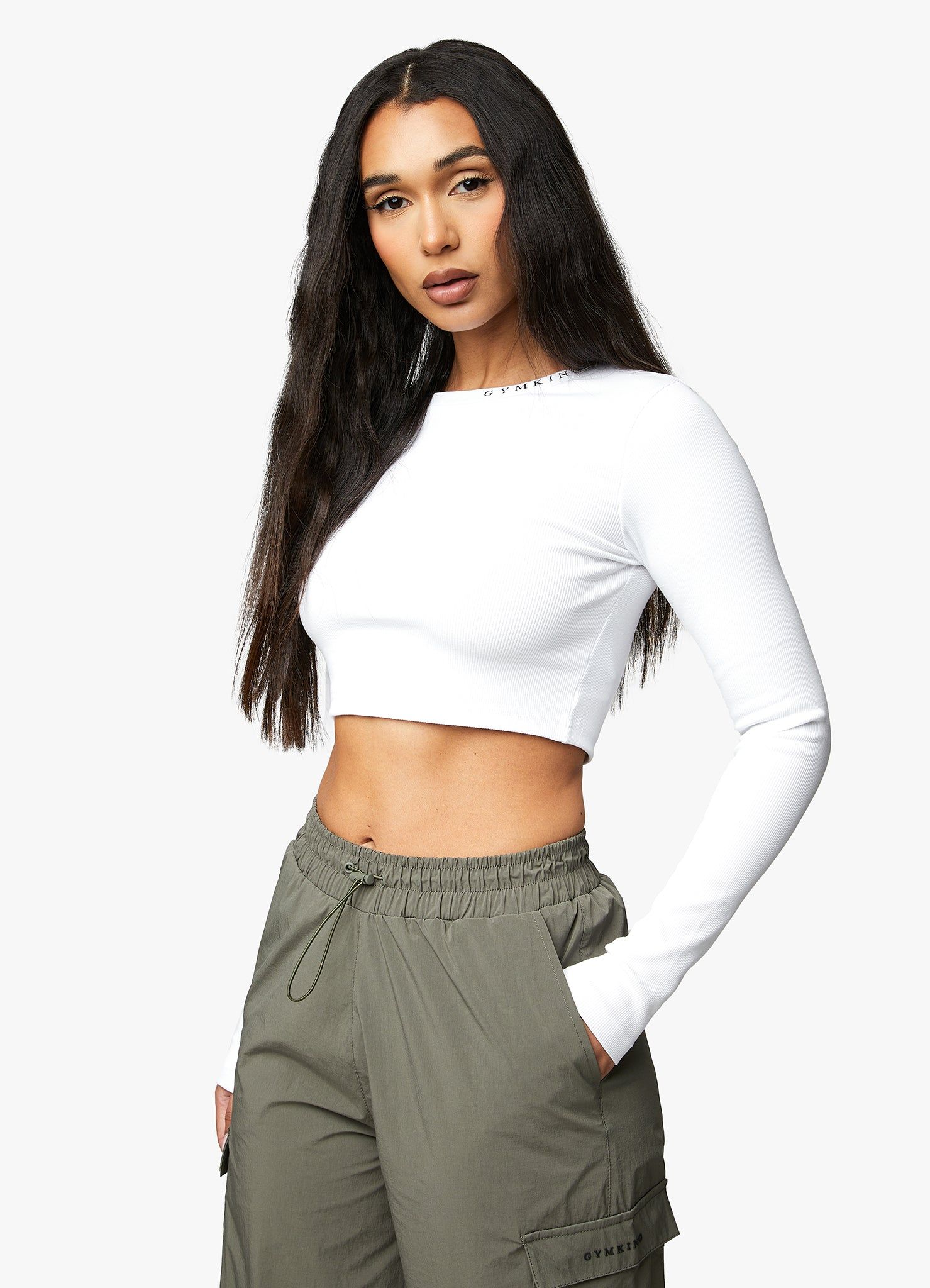 Gym King Utility Rib LS Crop Top - White sold by The Gym King product image thumbnail 6