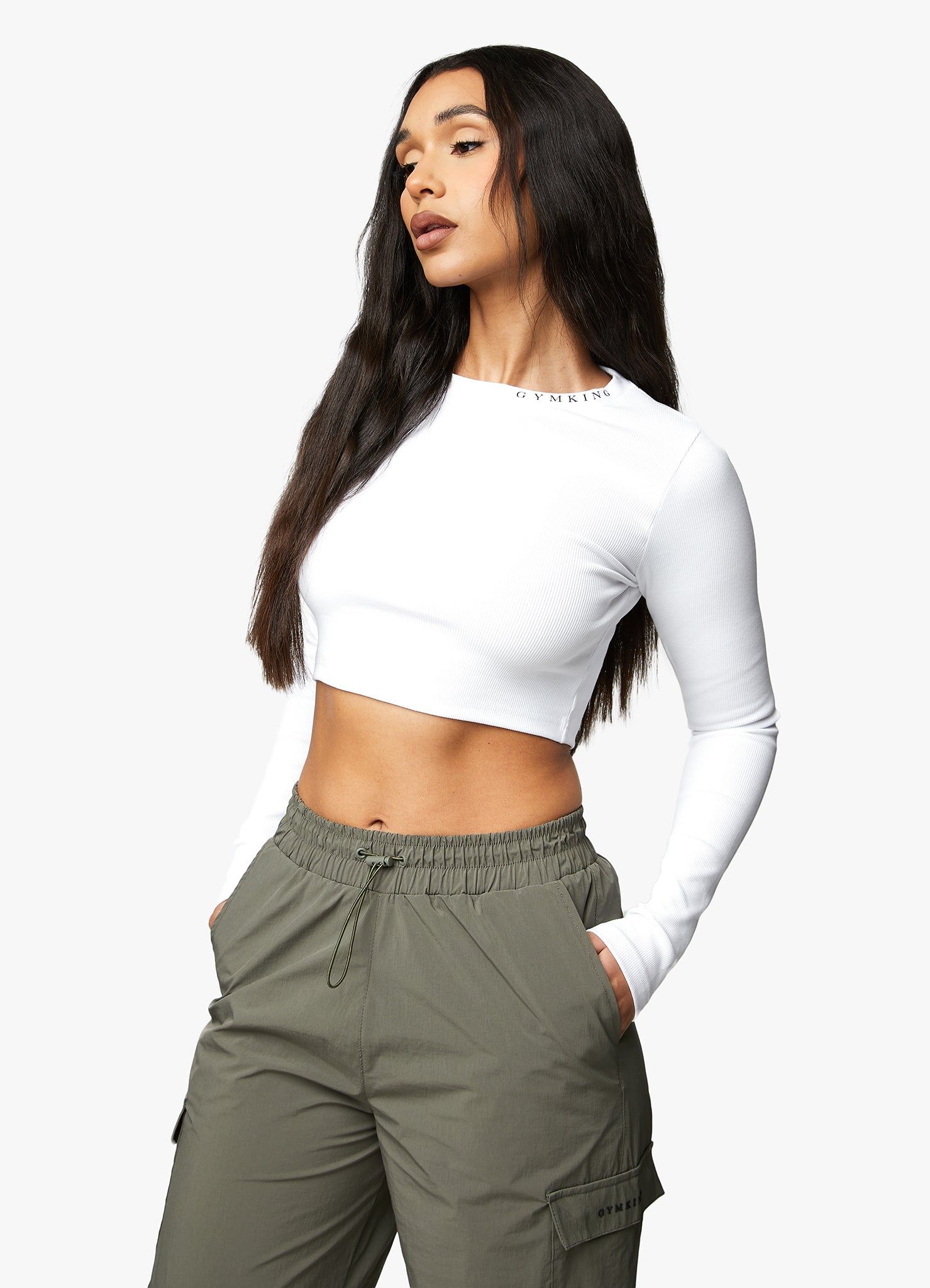 Gym King Utility Rib LS Crop Top - White sold by The Gym King product image thumbnail 8