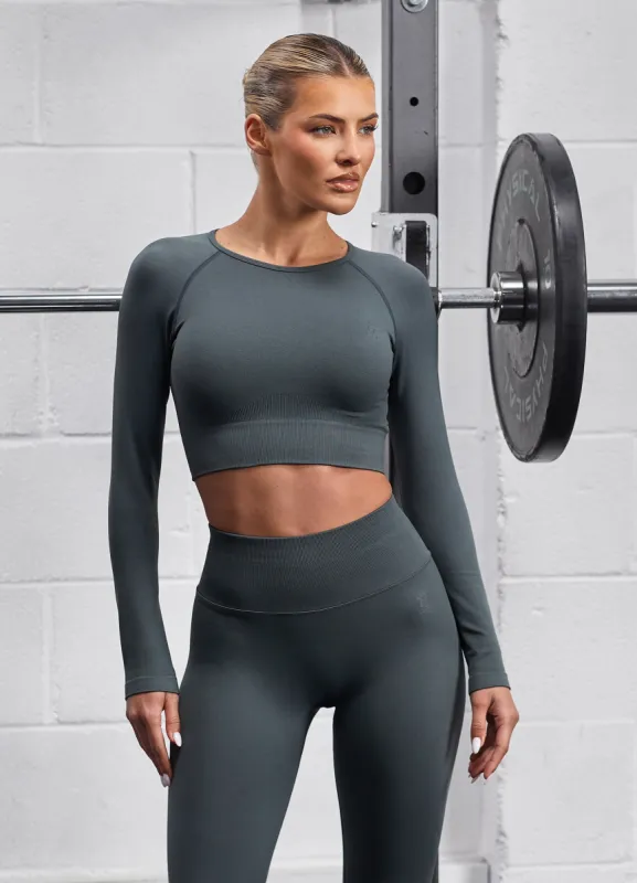 Gym King Sculpt Seamless LS Top - Green Smoke sold by The Gym King