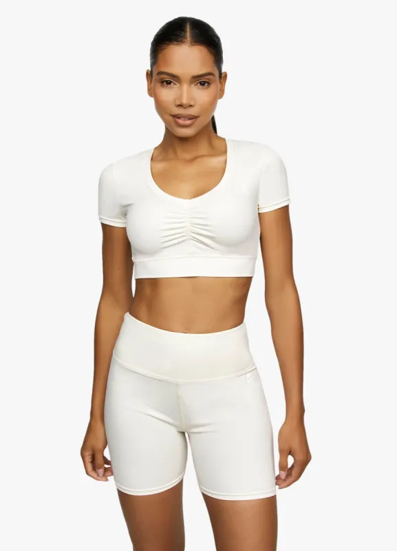 Gym King Scrunch Cap Sleeve Tee - Cream sold by The Gym King