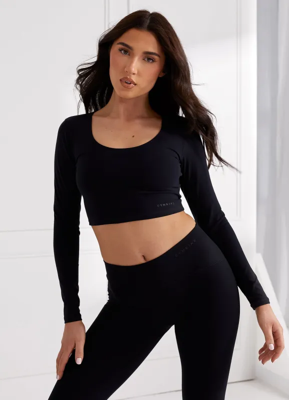 Gym King Peach Luxe Long Sleeve Top - Black Luxe sold by The Gym King