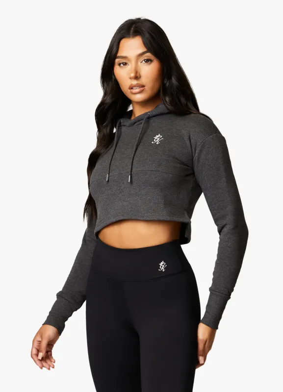 Gym King Sky Fleece Crop Hoodie - Charcoal Marl/White sold by The Gym King
