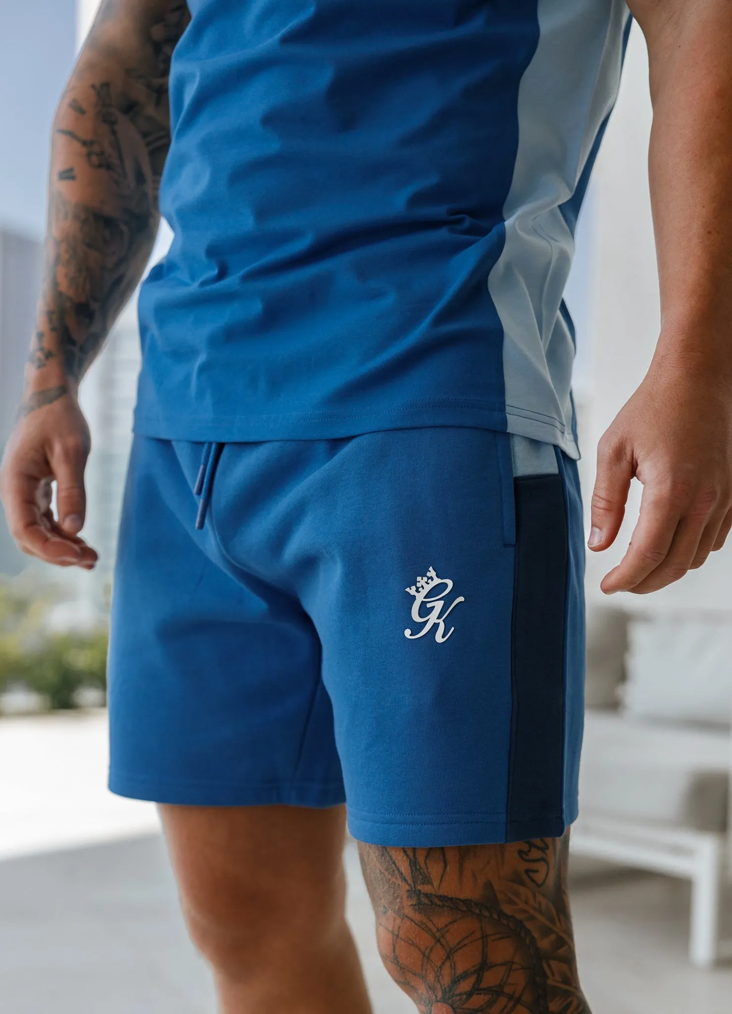 Gym King Contrast Panel Fleece Short - Riviera Blue/Sky Blue sold by The Gym King