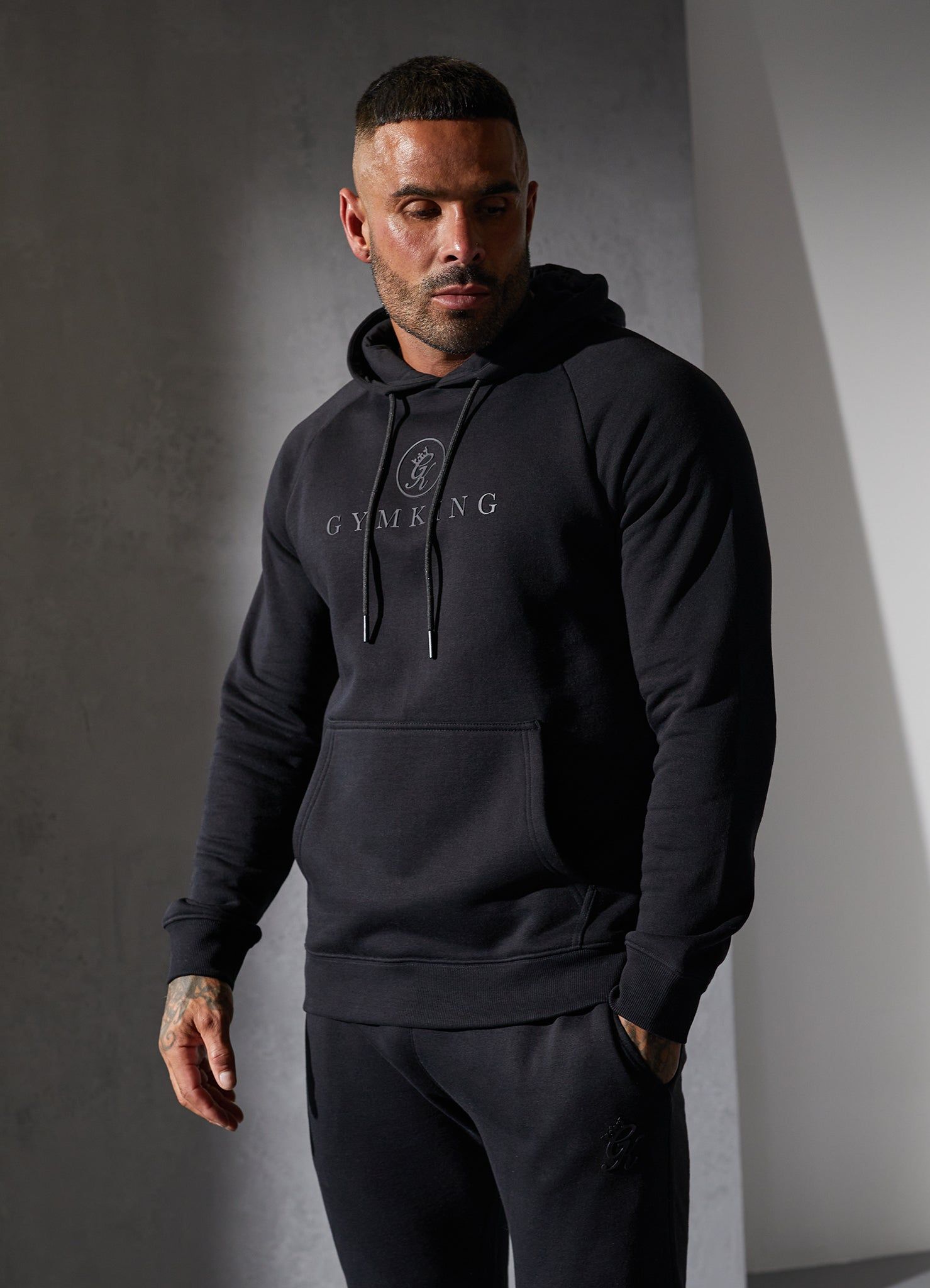 Gym King Pro Logo Fleece Tracksuit - Black/Black sold by The Gym King product image thumbnail 3