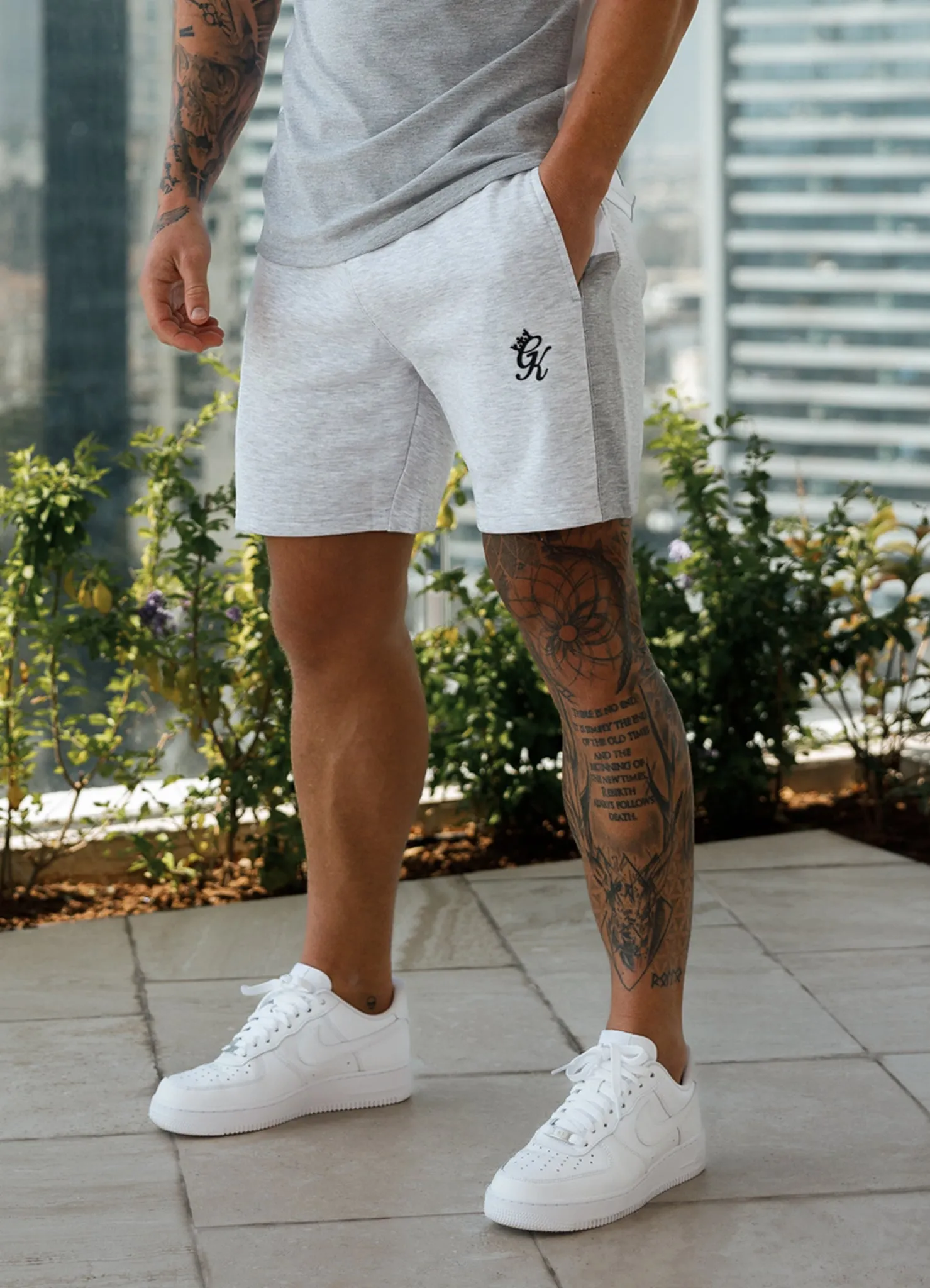 Gym King Contrast Panel Short - Snow Marl/Light Grey/White sold by The Gym King