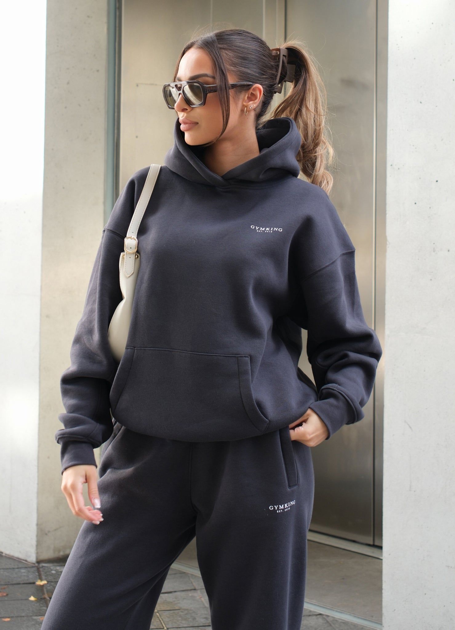 Gym King Established Relaxed Hood - Dark Pewter/White sold by The Gym King product image thumbnail 3