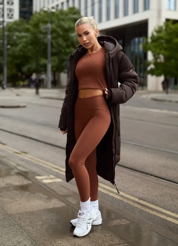 Gym King Chevron Longline Puffer - Cocoa sold by The Gym King