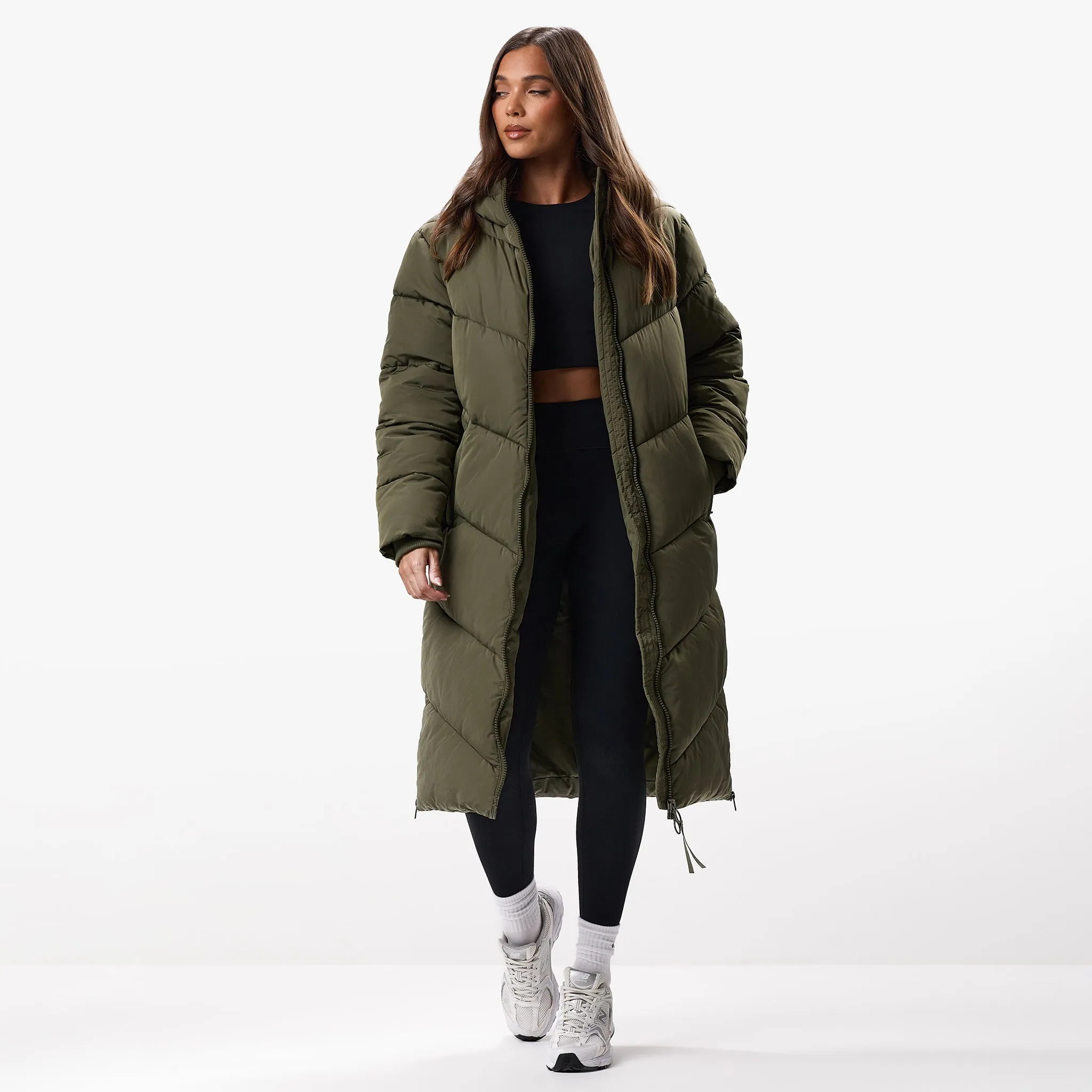 Gym King Chevron Longline Puffer - Khaki sold by The Gym King product image thumbnail 2