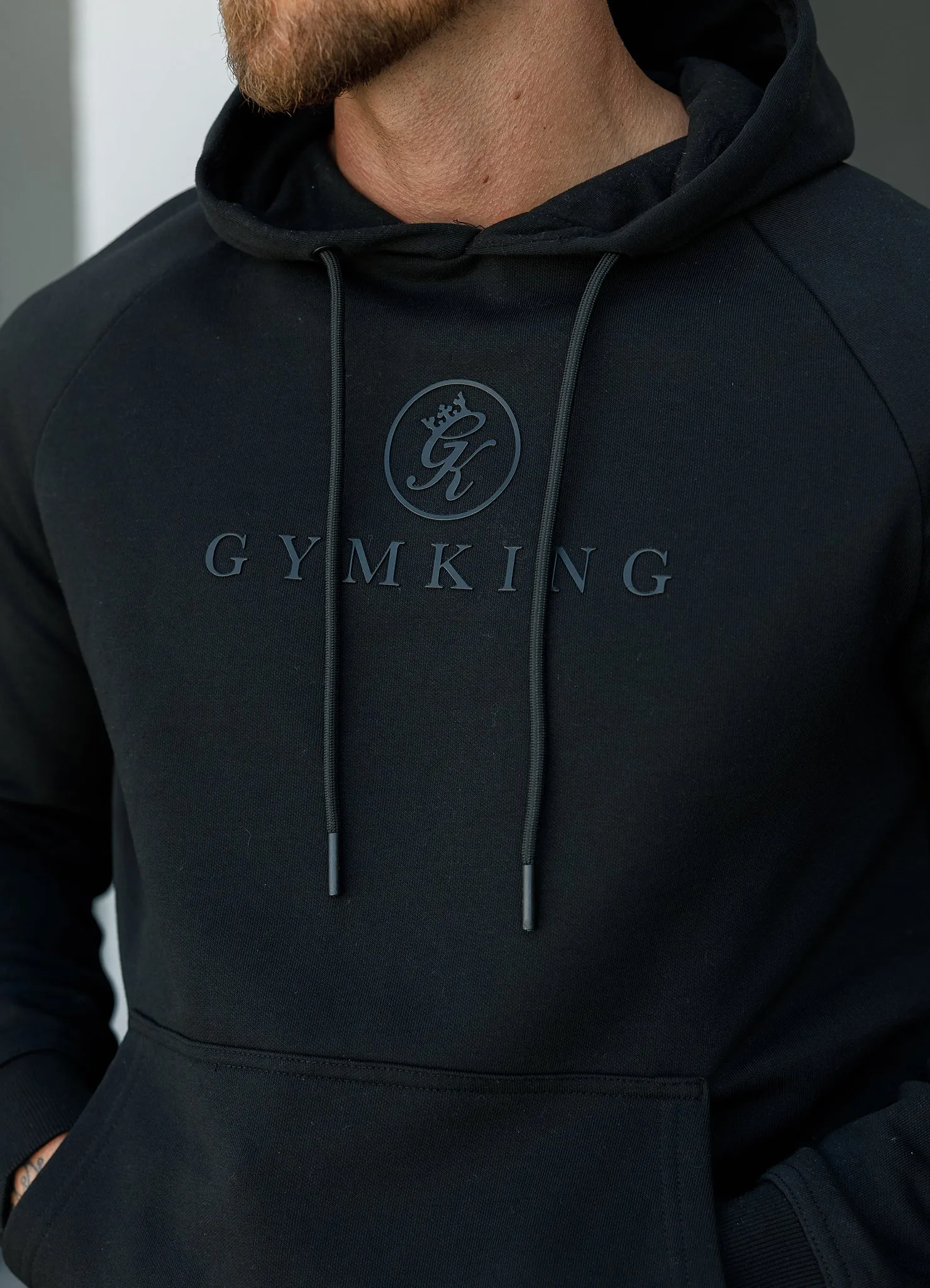 Gym King Pro Logo Fleece Hood Tracksuit - Black/Black sold by The Gym King product image thumbnail 4