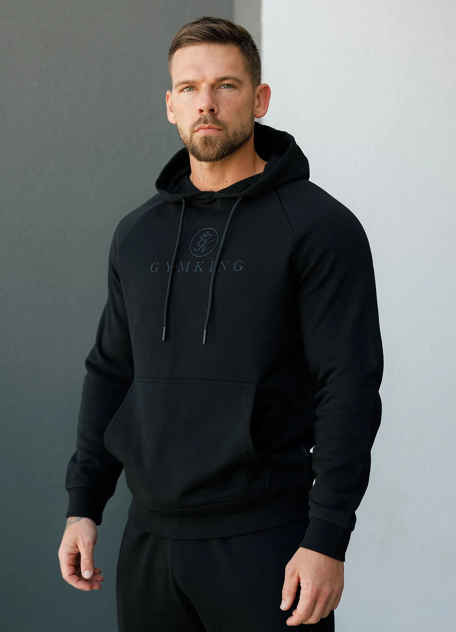 Gym King Pro Logo Fleece Hood Tracksuit - Black/Black sold by The Gym King product image thumbnail 3