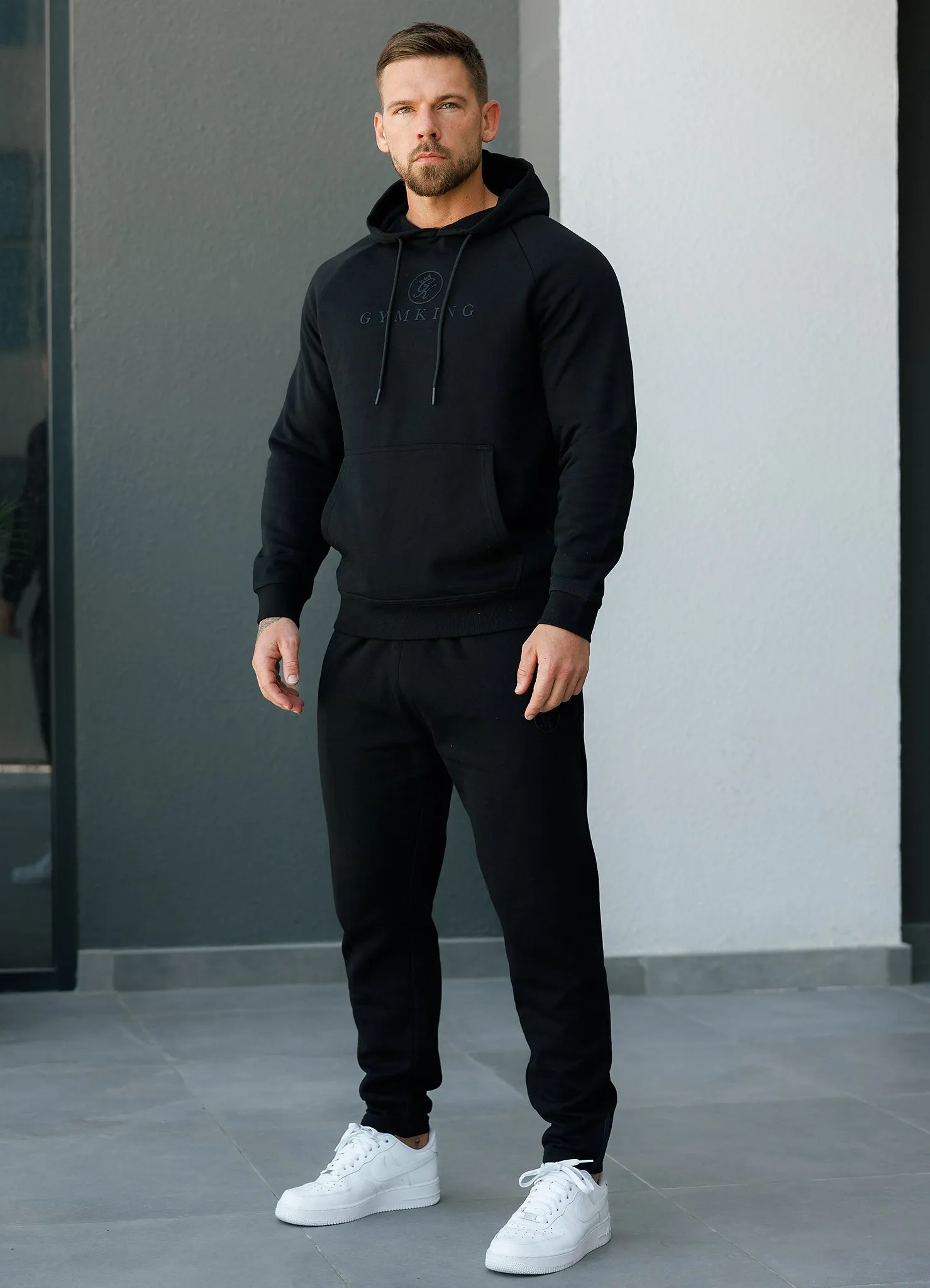 Gym King Pro Logo Fleece Hood Tracksuit - Black/Black sold by The Gym King