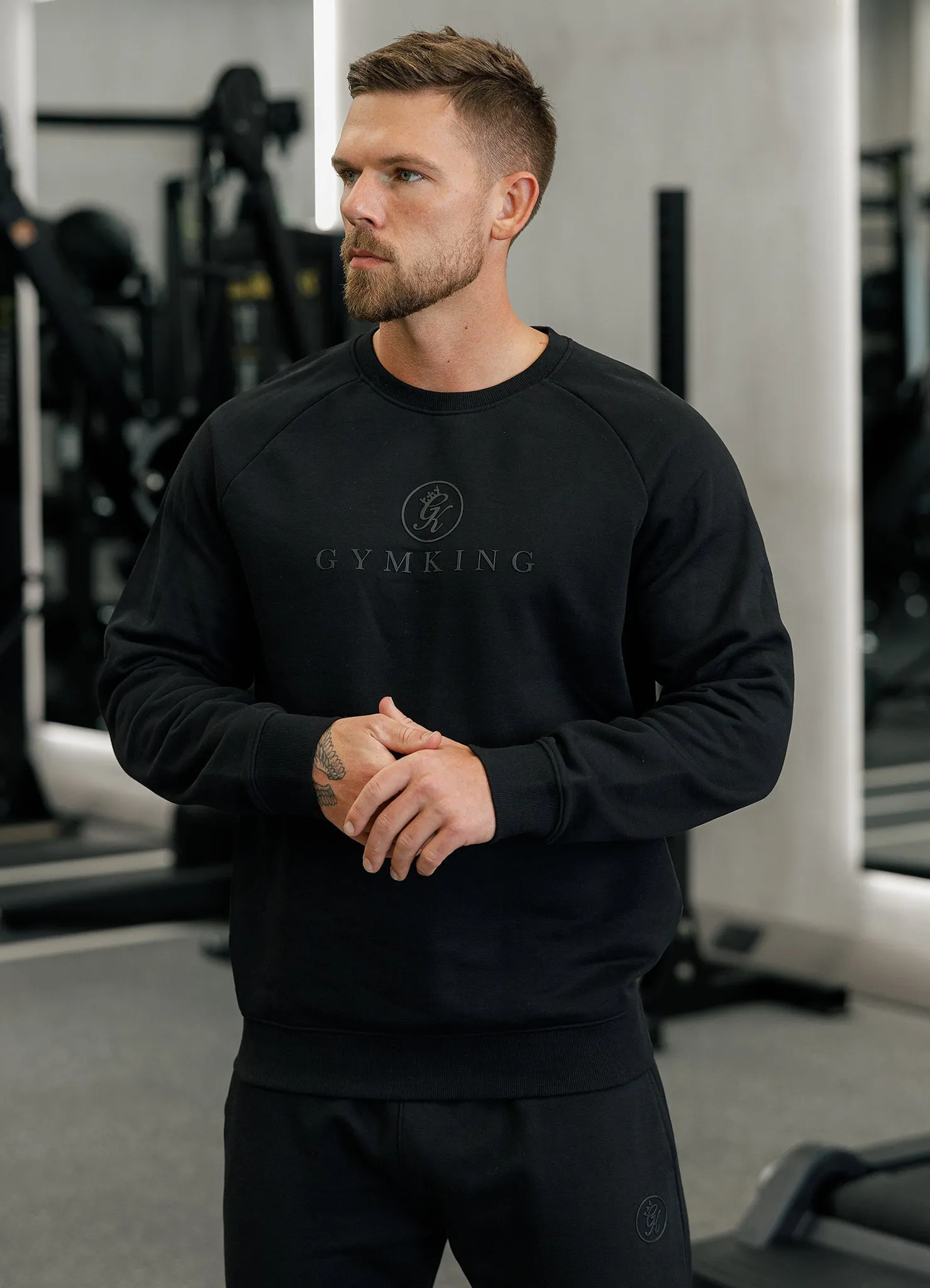 Gym King Pro Logo Crew Tracksuit - Black/Black sold by The Gym King product image thumbnail 3