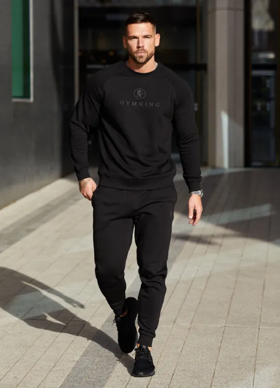 Gym King Pro Logo Crew Tracksuit - Black/Black sold by The Gym King